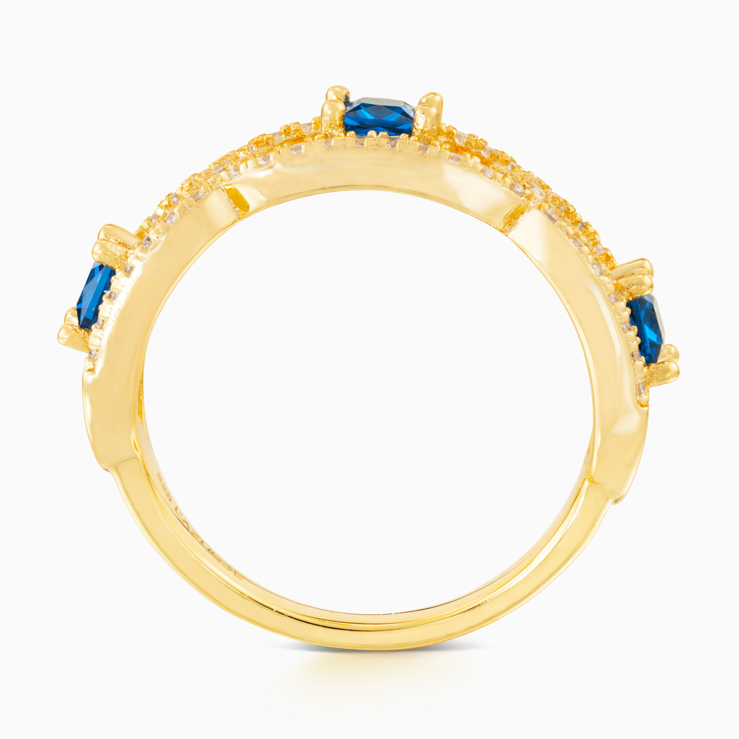 Link Blue Stone Gold Plated Ring - 3 Link Blue Stone Gold Plated Ring - 3