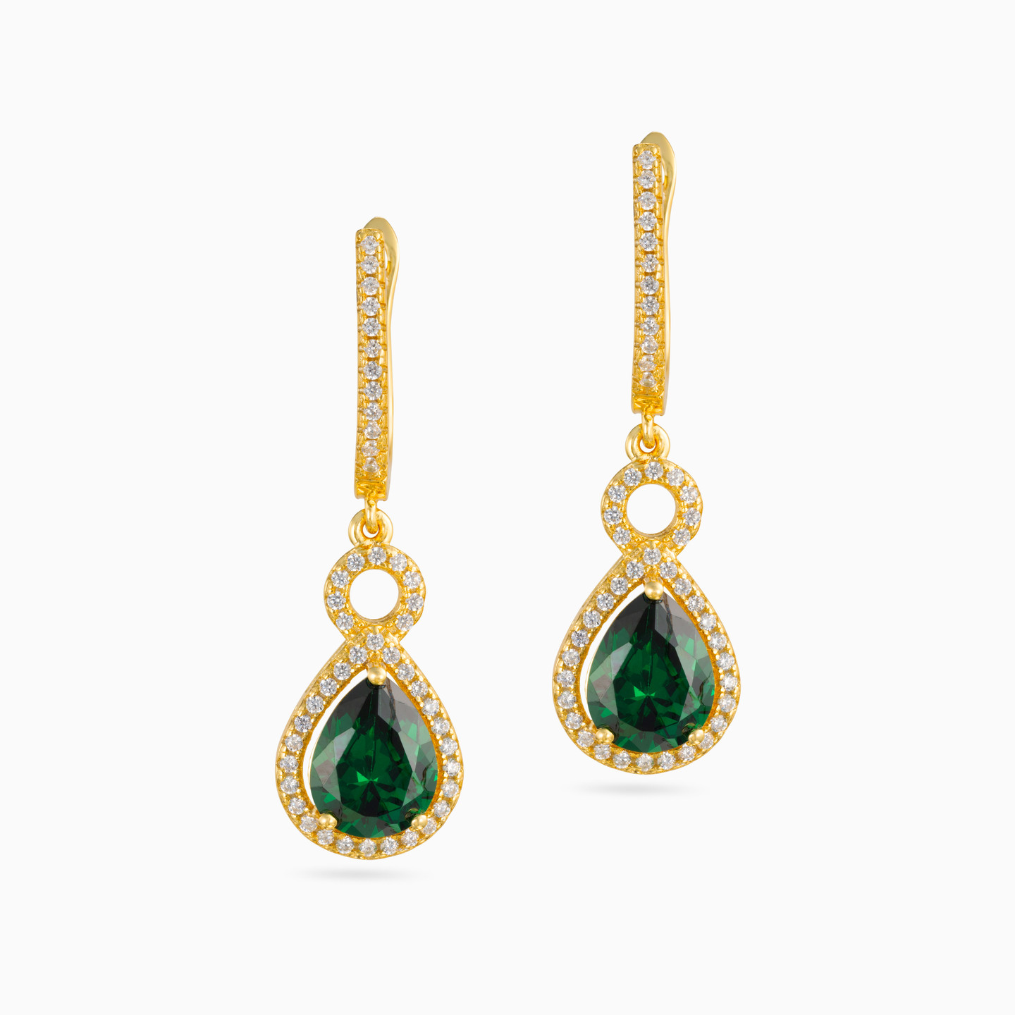 Pear Green Stones Gold Plated Drop Earrings - 3 Pear Green Stones Gold Plated Drop Earrings - 3