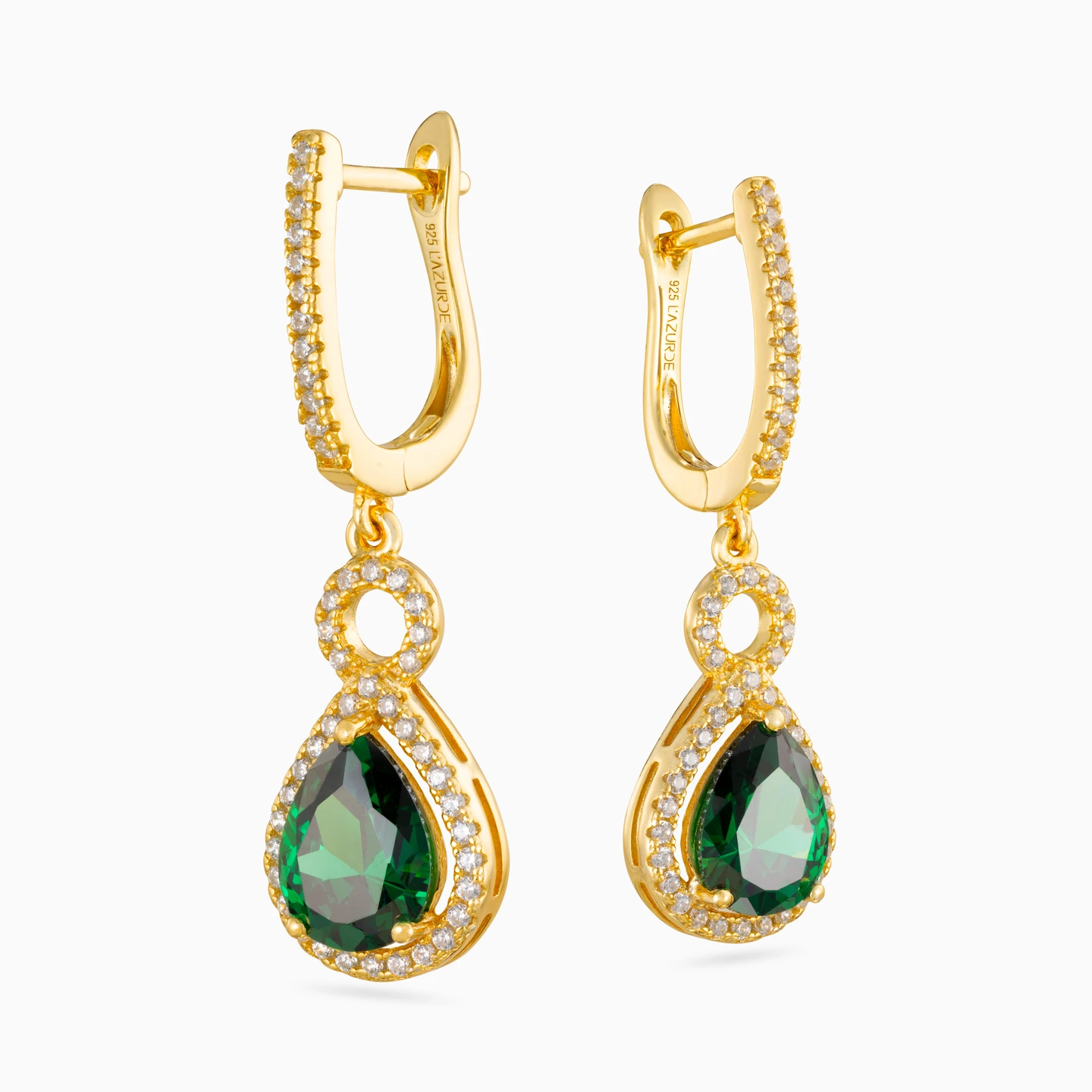 Pear Green Stones Gold Plated Drop Earrings - 4 Pear Green Stones Gold Plated Drop Earrings - 4