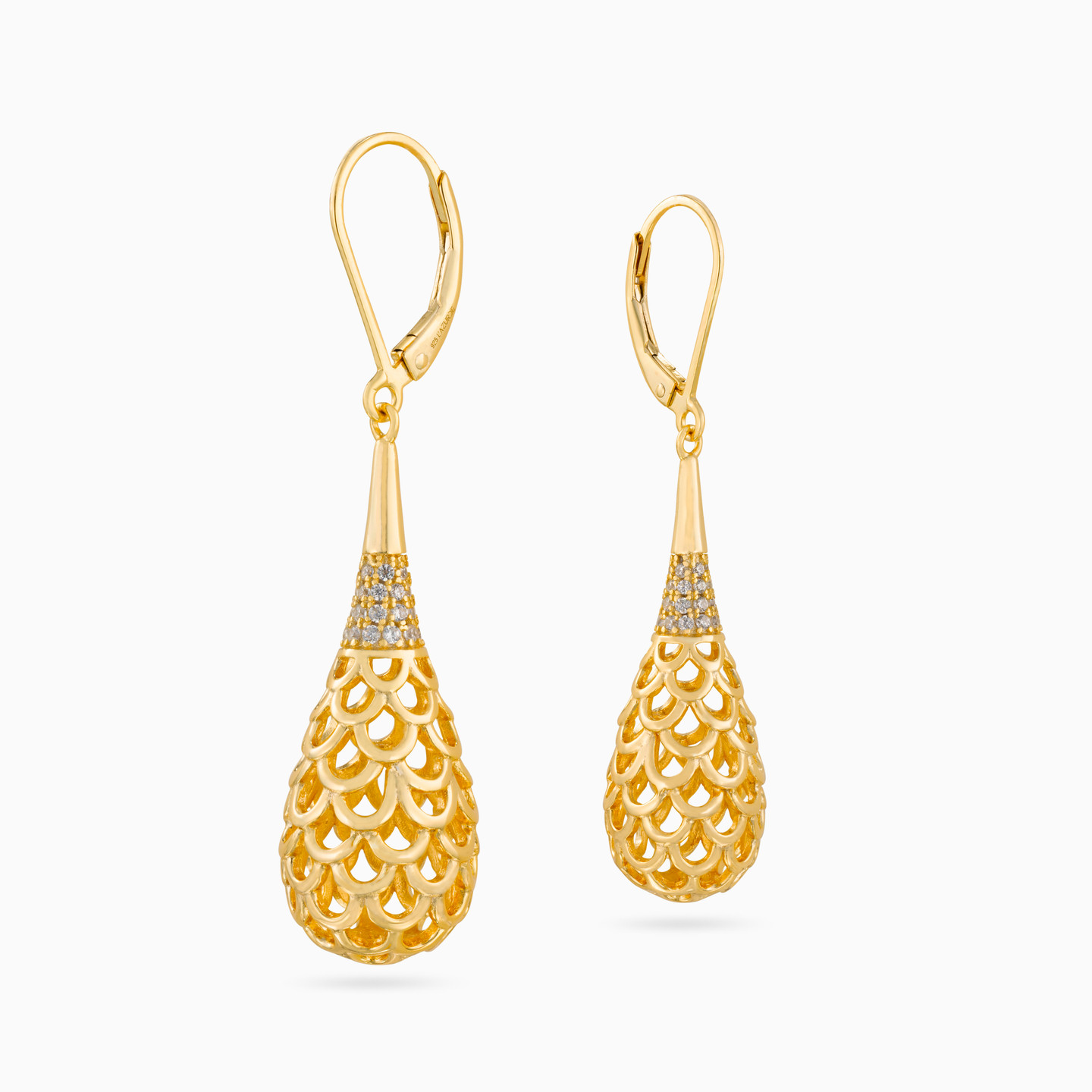 Pear Clear Stone Gold Plated Drop Earrings - 4 Pear Clear Stone Gold Plated Drop Earrings - 4