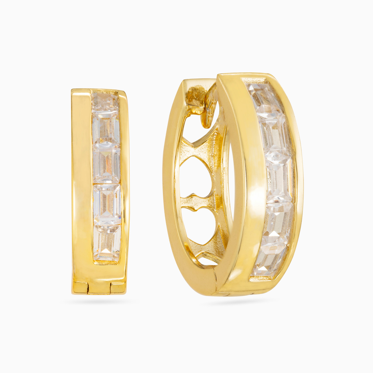 أقراط دائرية مطلية بالذهب باجيت مزينة بحجر شفاف - 2 أقراط دائرية مطلية بالذهب باجيت مزينة بحجر شفاف - 2