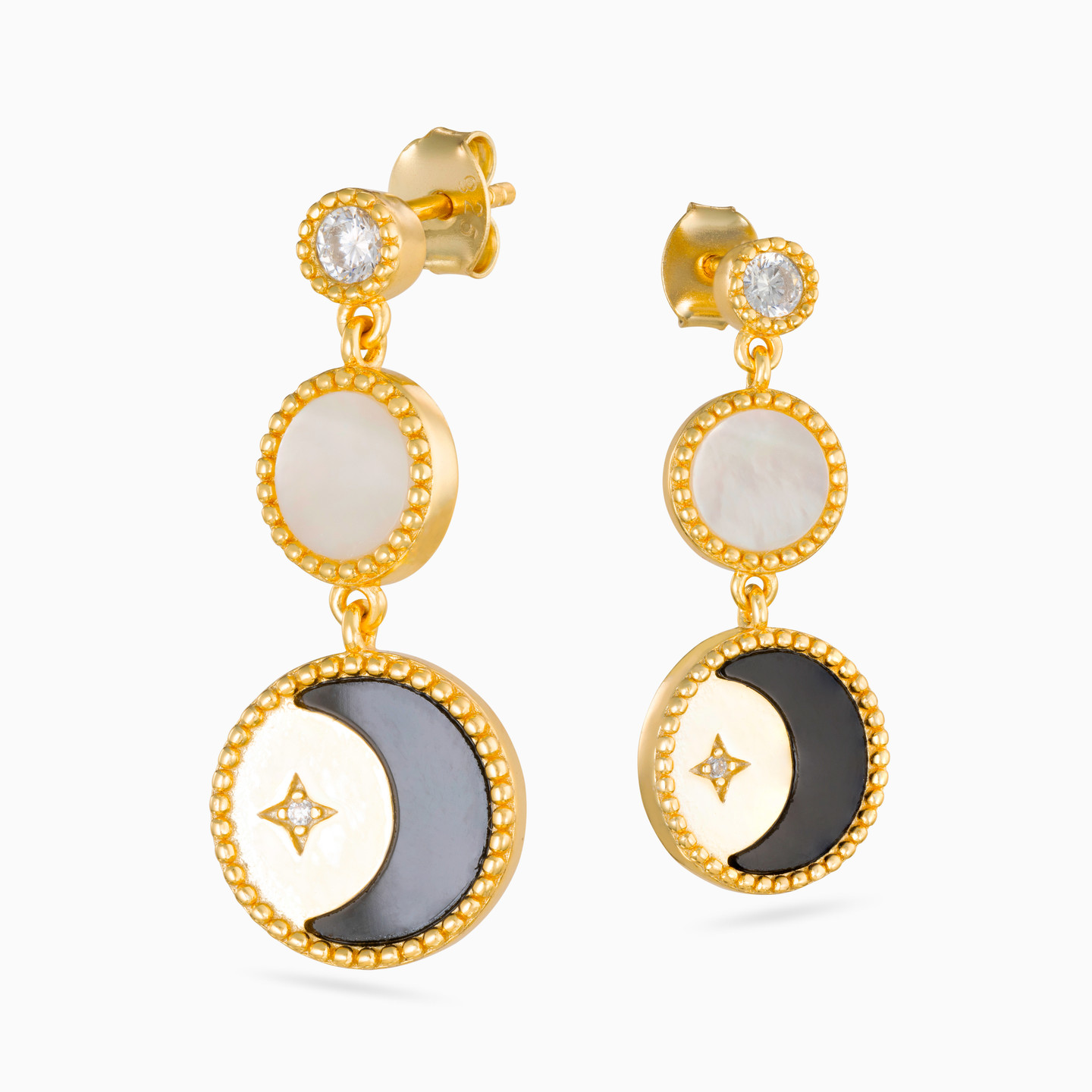 أقراط متدلية مطلية بالذهب هلالية مزينة بالأحجار الملونة - 3 أقراط متدلية مطلية بالذهب هلالية مزينة بالأحجار الملونة - 3