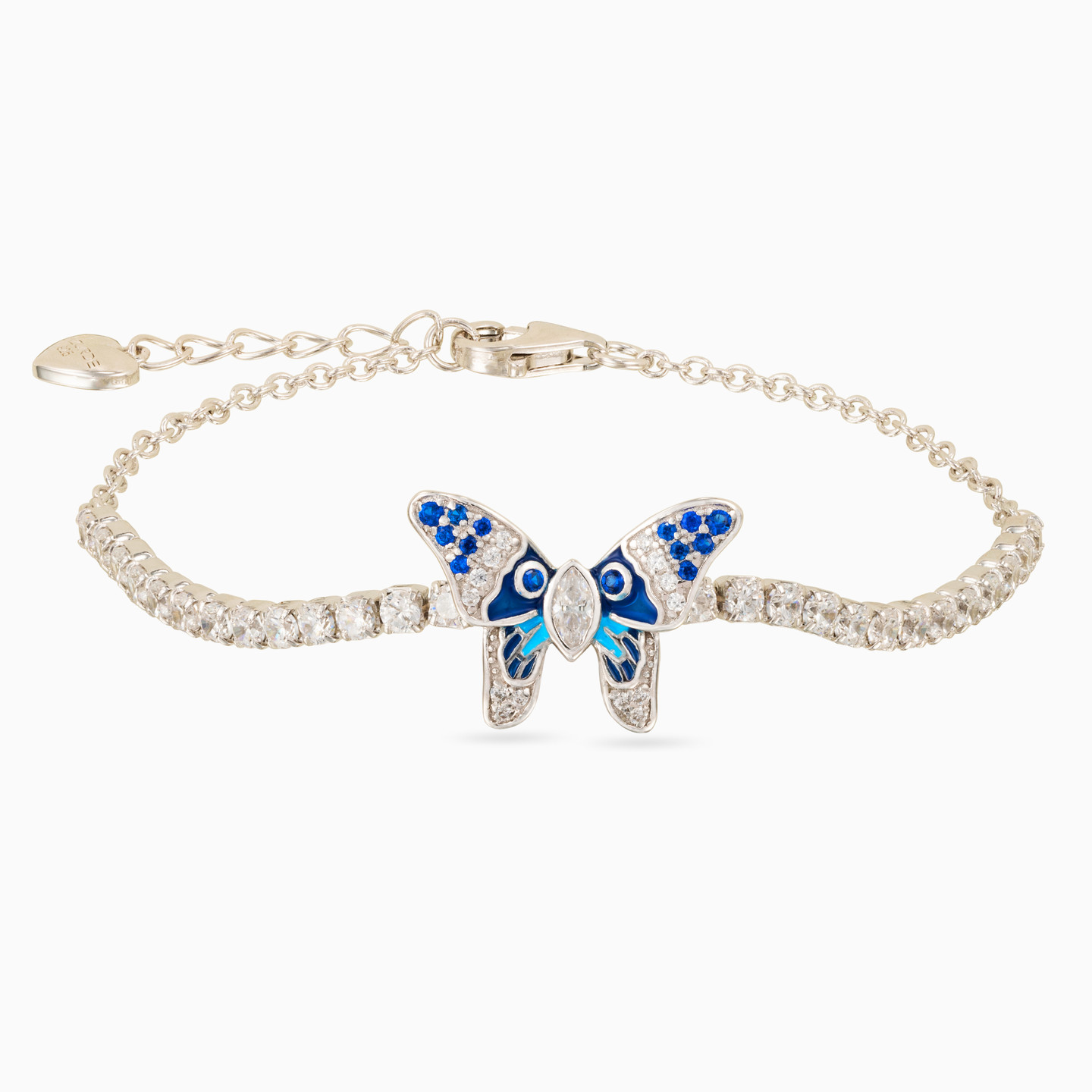 Butterfly Shaped Colored Stones Sterling Silver Chain Bracelet