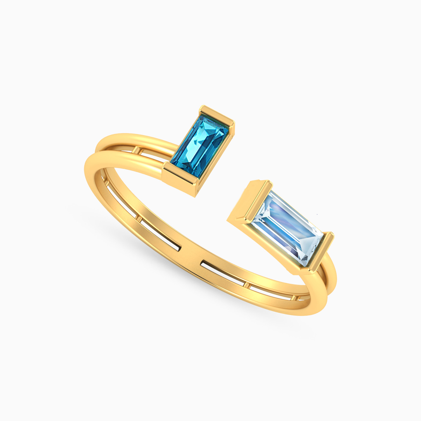 خاتم برأس مزدوجة ذهب باجيت عيار 18 قيراط مزين بالأحجار الملونة - 2 خاتم برأس مزدوجة ذهب باجيت عيار 18 قيراط مزين بالأحجار الملونة - 2