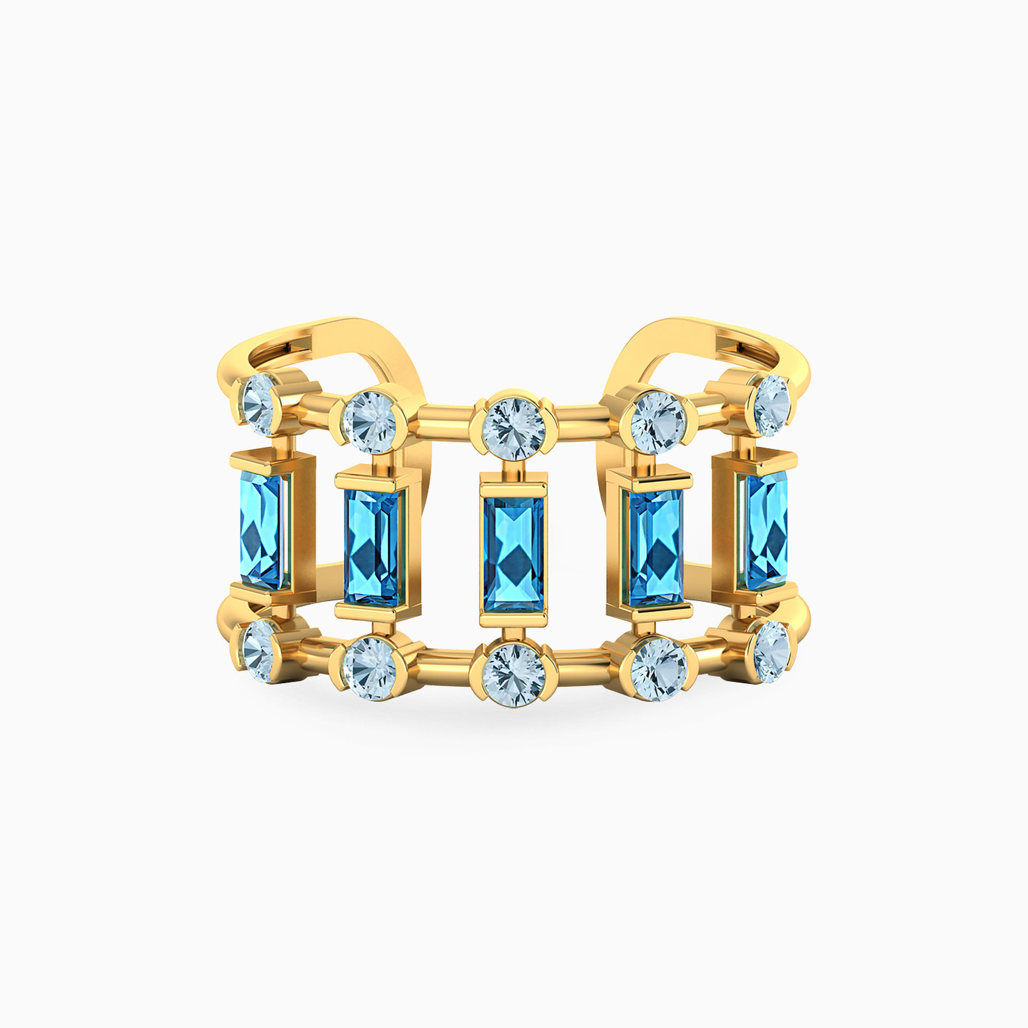 Baguette Colored Stones Ring in 18K Gold