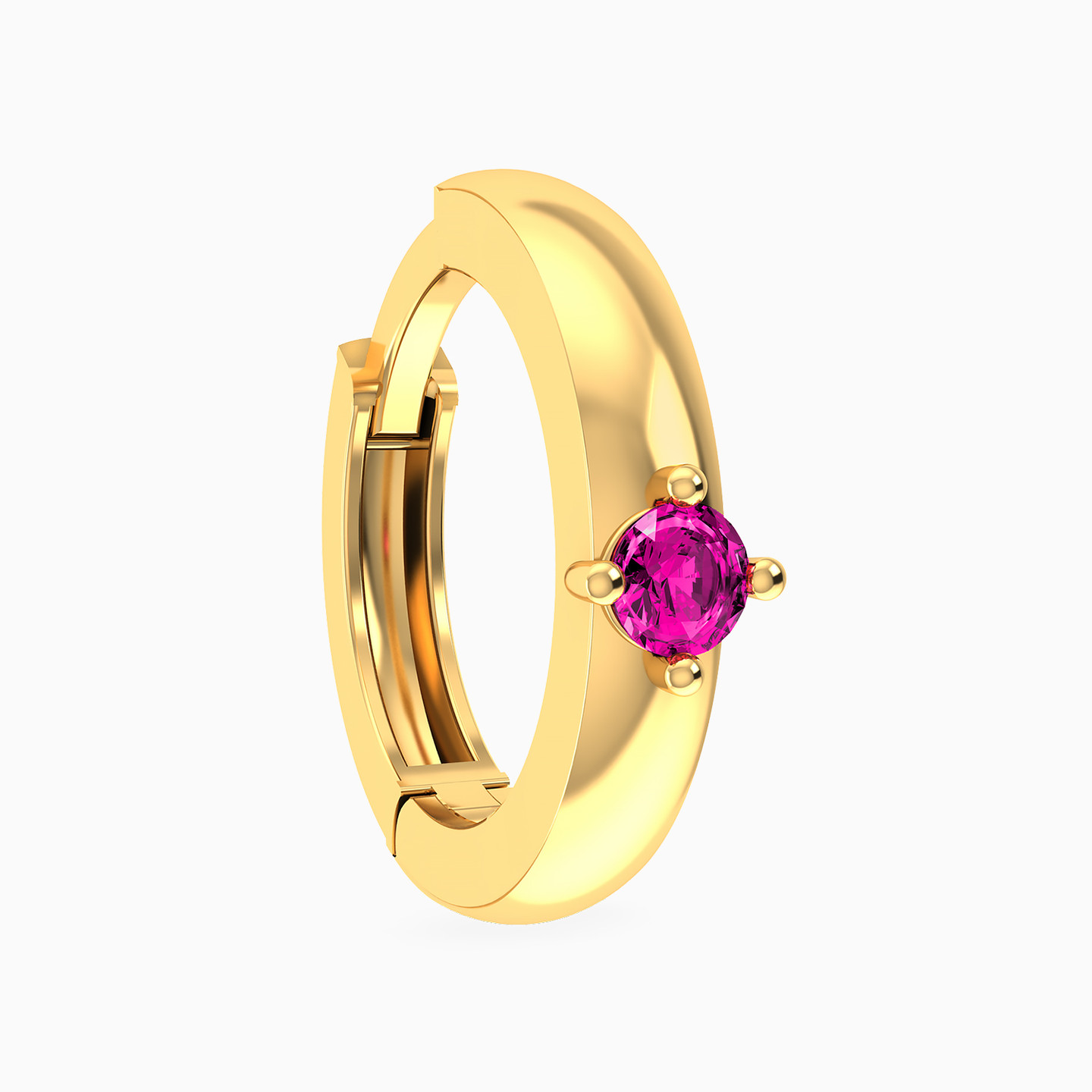 Round Shaped Rose Stone Hoop Earring in 18K Gold - 1 Piece Round Shaped Rose Stone Hoop Earring in 18K Gold - 1 Piece