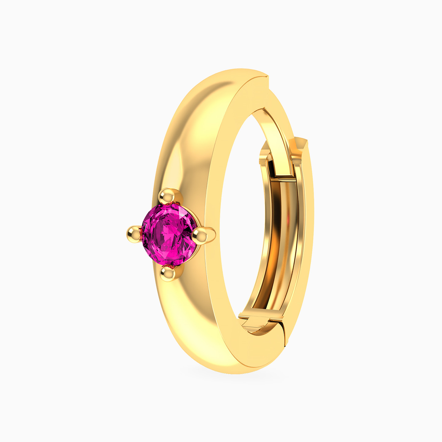 Round Shaped Rose Stone Hoop Earring in 18K Gold - 1 Piece - 3 Round Shaped Rose Stone Hoop Earring in 18K Gold - 1 Piece - 3