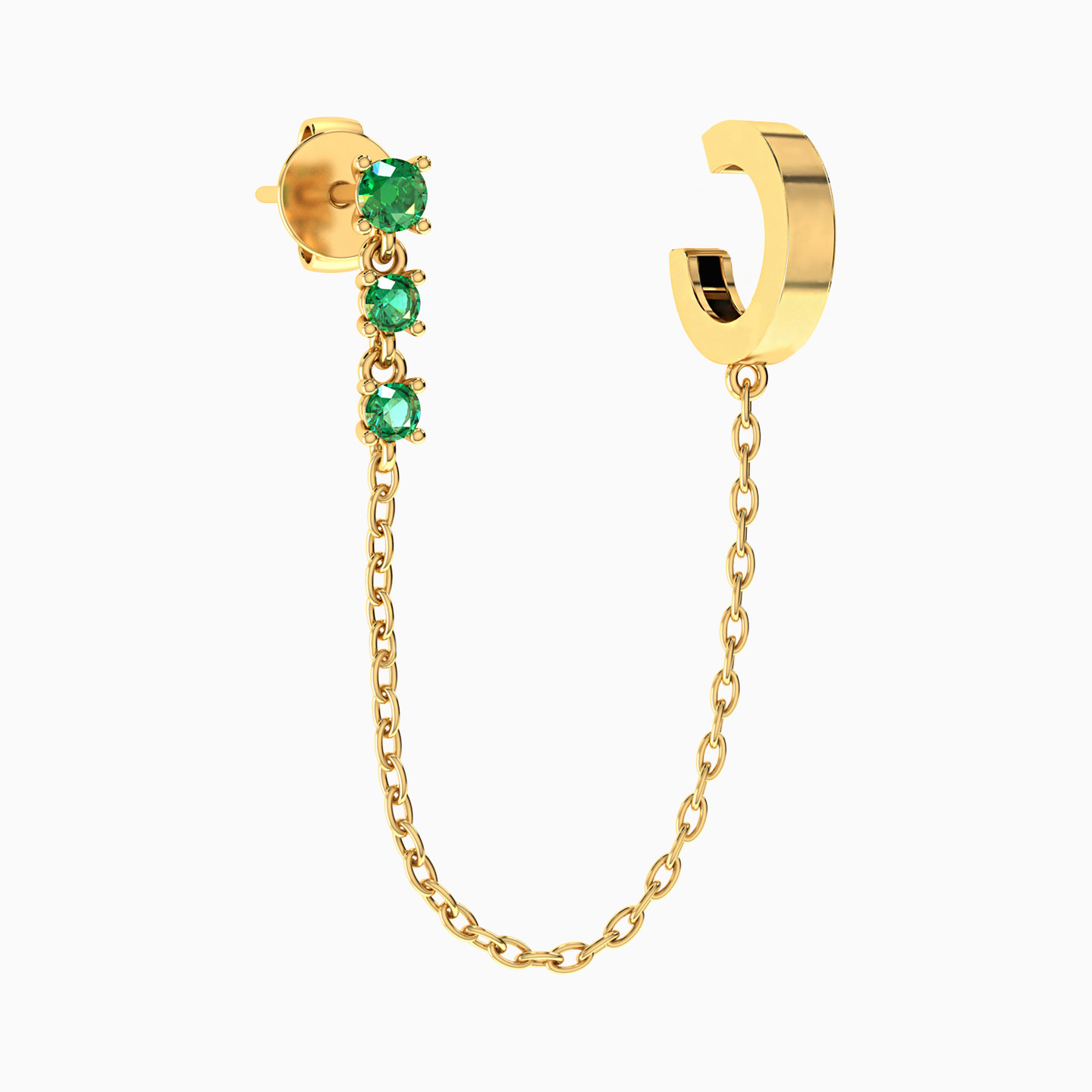 Round Shaped Colored Stones Drop Earring in 18K Gold - 1 Piece - 3 Round Shaped Colored Stones Drop Earring in 18K Gold - 1 Piece - 3