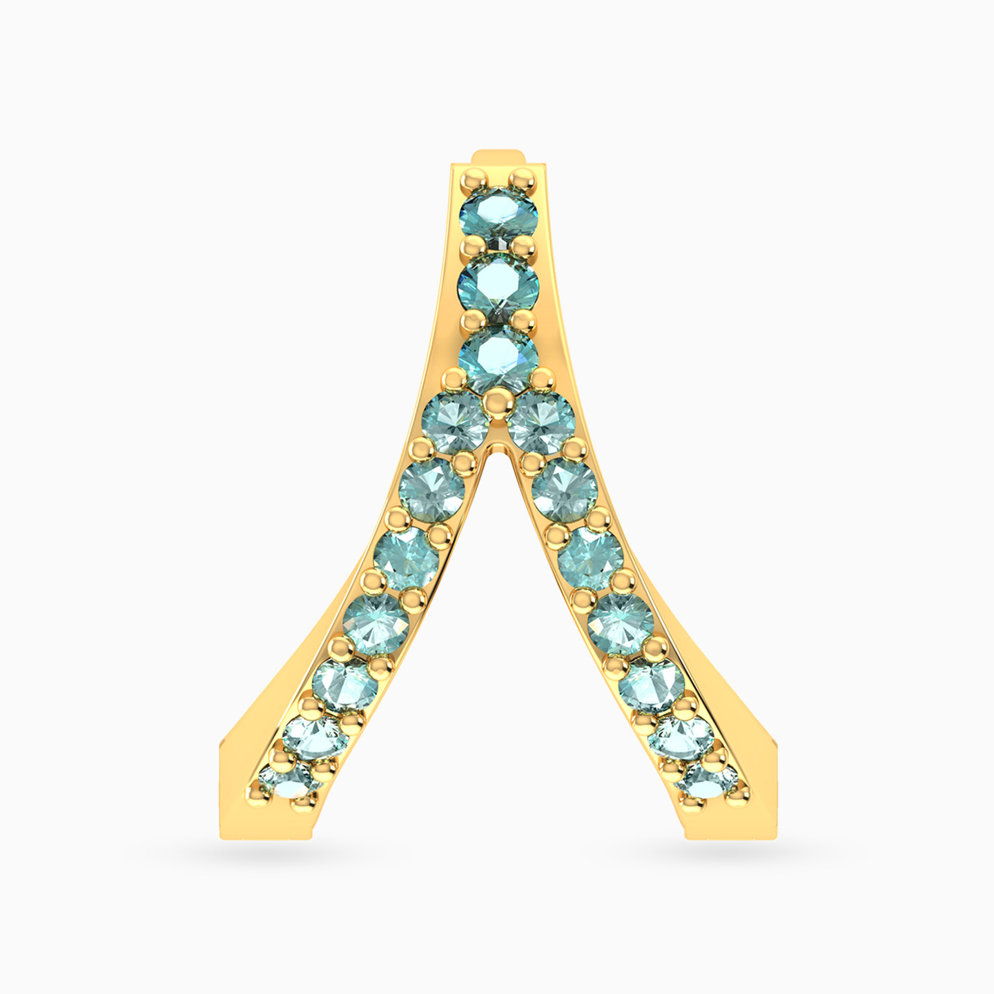 Inverted Y Shaped Colored Stones Hoop Earring in 18K Gold - 1 Piece - 4