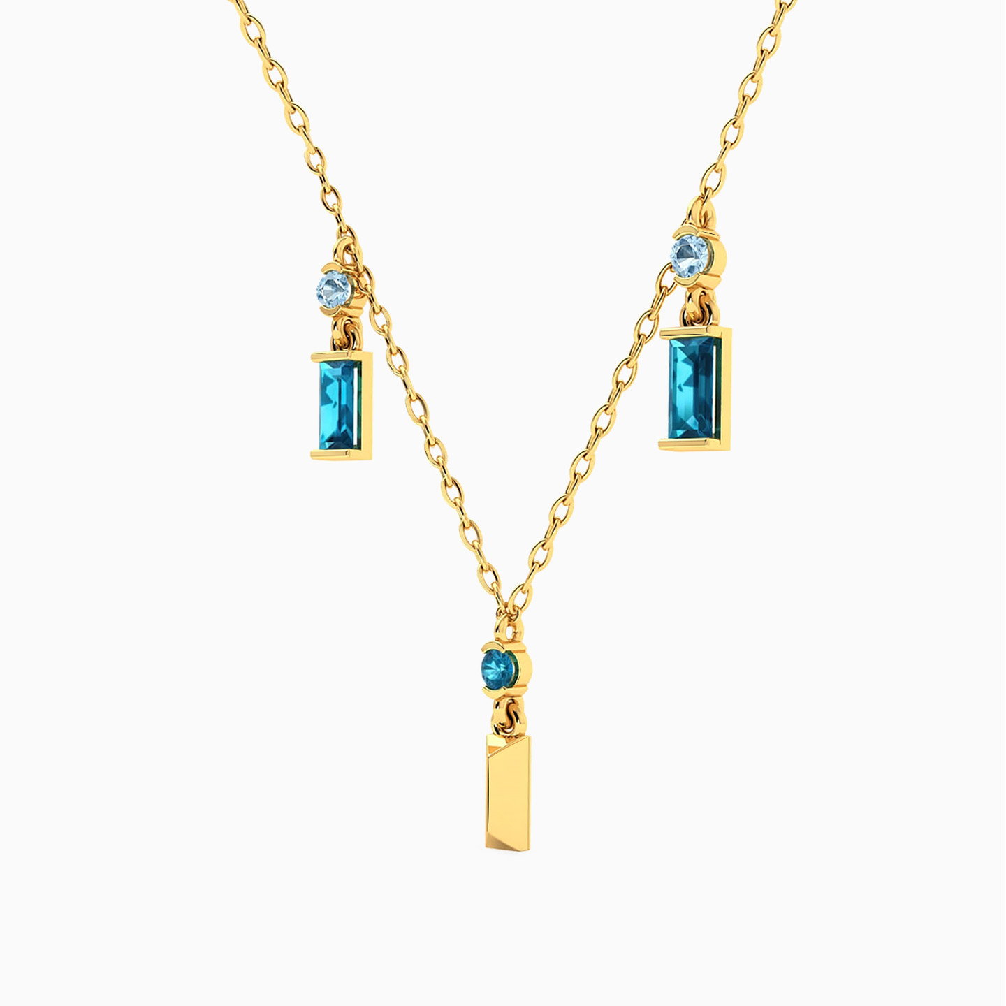 Baguette Colored Stones Necklace In 18K Gold - 2 Baguette Colored Stones Necklace In 18K Gold - 2