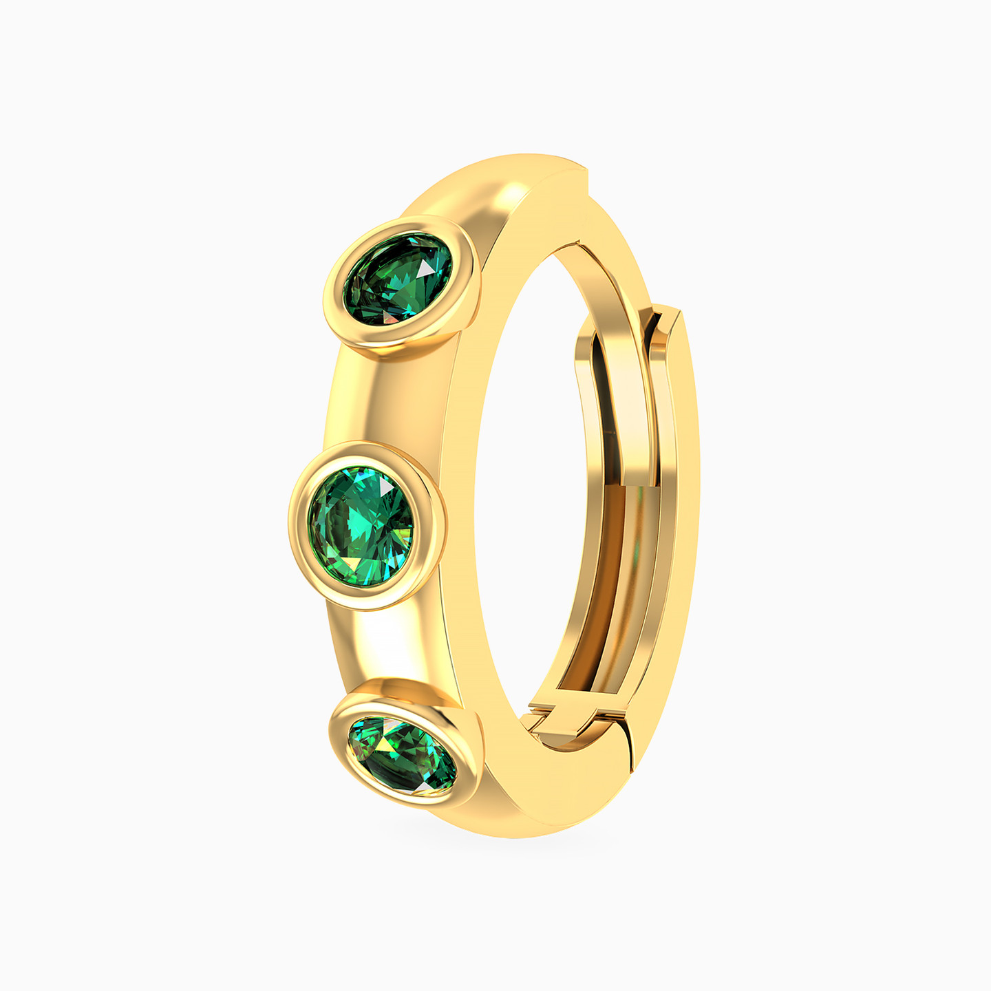 Round Shaped Green Stones Hoop Earring in 18K Gold - 1 Piece - 3 Round Shaped Green Stones Hoop Earring in 18K Gold - 1 Piece - 3