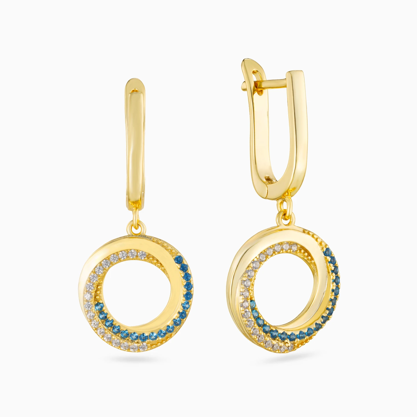 Circle Blue Stone Gold Plated Drop Earrings Circle Blue Stone Gold Plated Drop Earrings