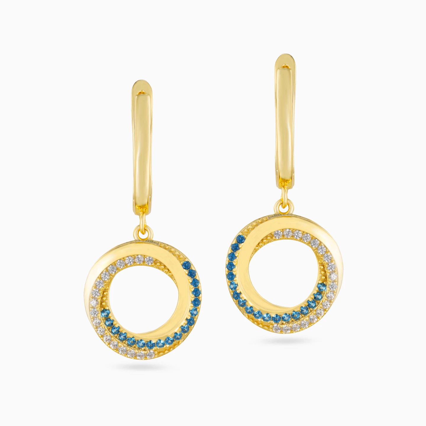 Circle Blue Stone Gold Plated Drop Earrings - 3 Circle Blue Stone Gold Plated Drop Earrings - 3