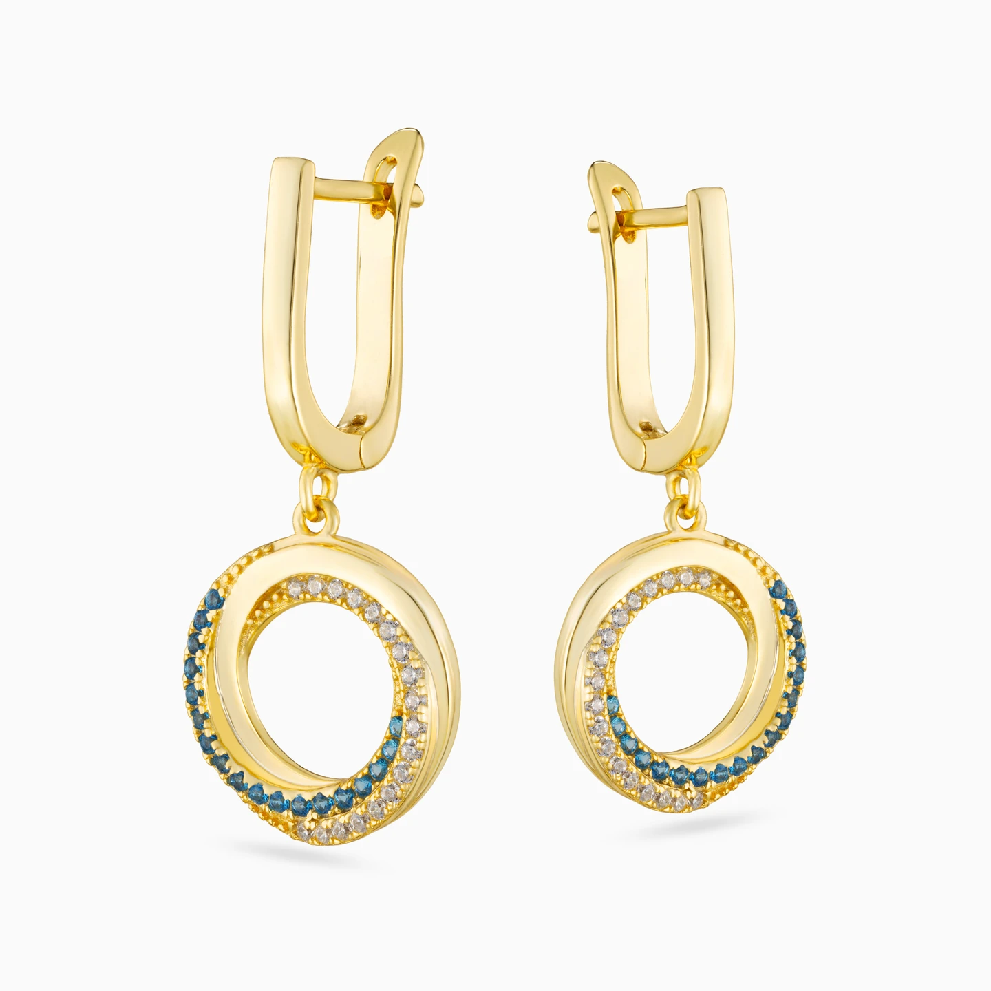 Circle Blue Stone Gold Plated Drop Earrings - 4 Circle Blue Stone Gold Plated Drop Earrings - 4