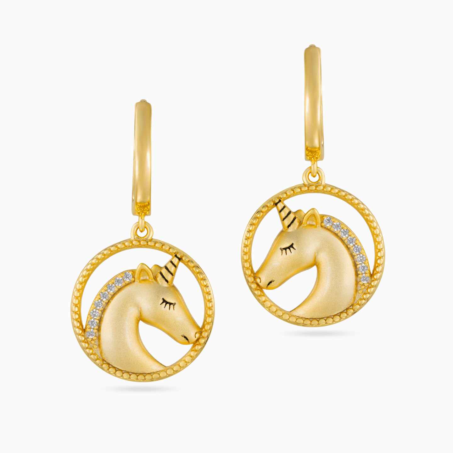 أقراط متدلية مطلية بالذهب حصان مزينة بحجر شفاف أقراط متدلية مطلية بالذهب حصان مزينة بحجر شفاف