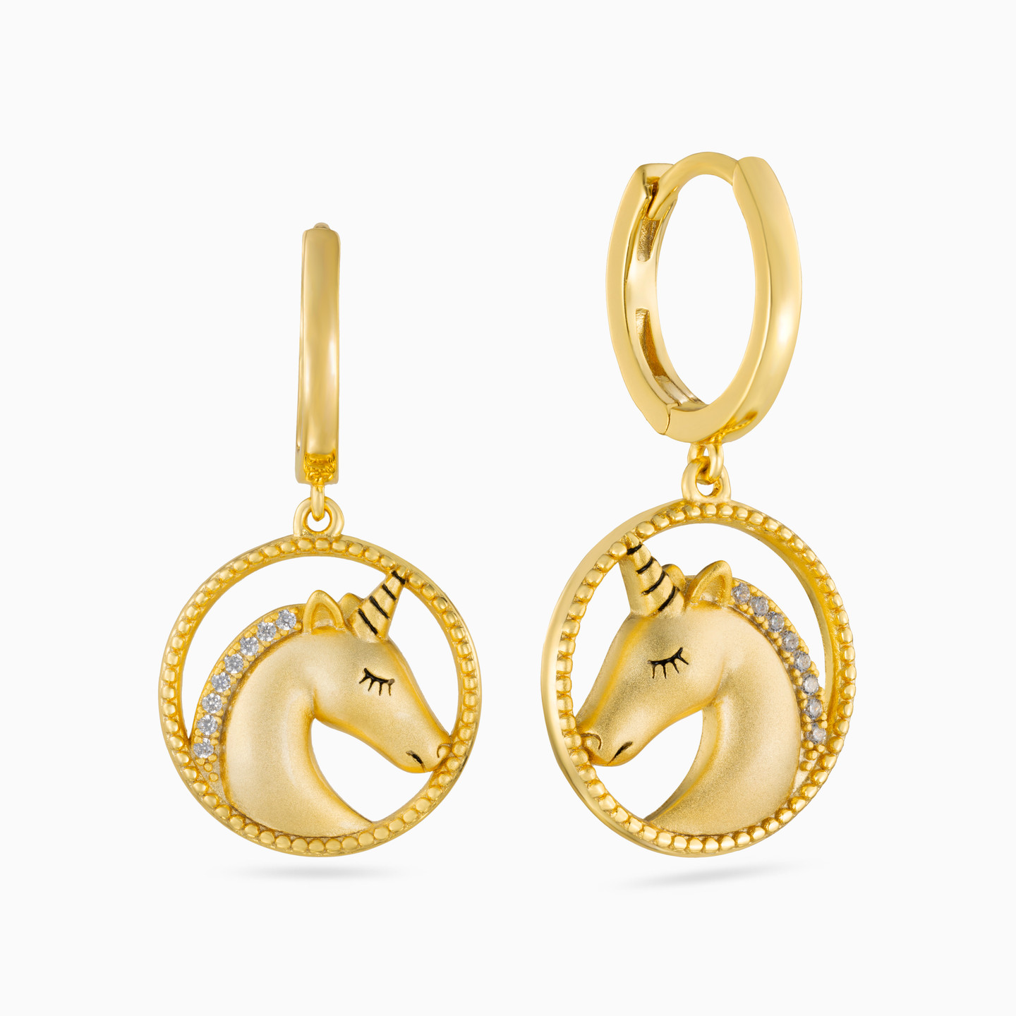 أقراط متدلية مطلية بالذهب حصان مزينة بحجر شفاف - 2 أقراط متدلية مطلية بالذهب حصان مزينة بحجر شفاف - 2