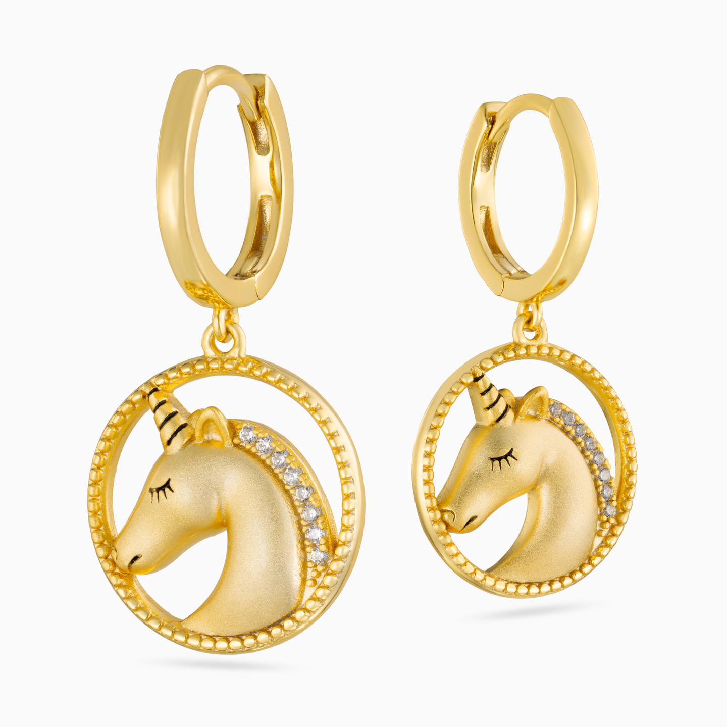 أقراط متدلية مطلية بالذهب حصان مزينة بحجر شفاف - 3 أقراط متدلية مطلية بالذهب حصان مزينة بحجر شفاف - 3