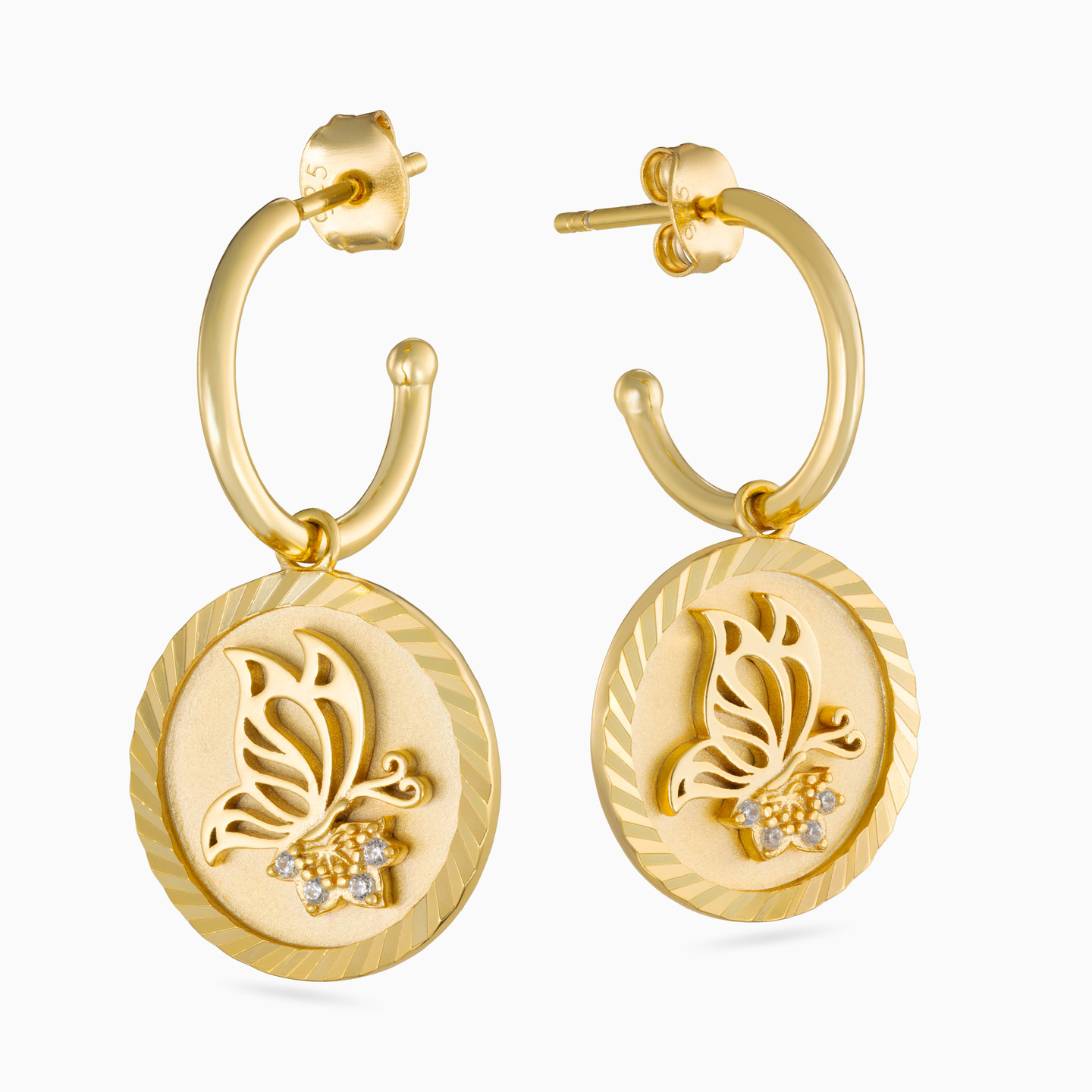 Circle Clear Stone Gold Plated Drop Earrings - 3 Circle Clear Stone Gold Plated Drop Earrings - 3