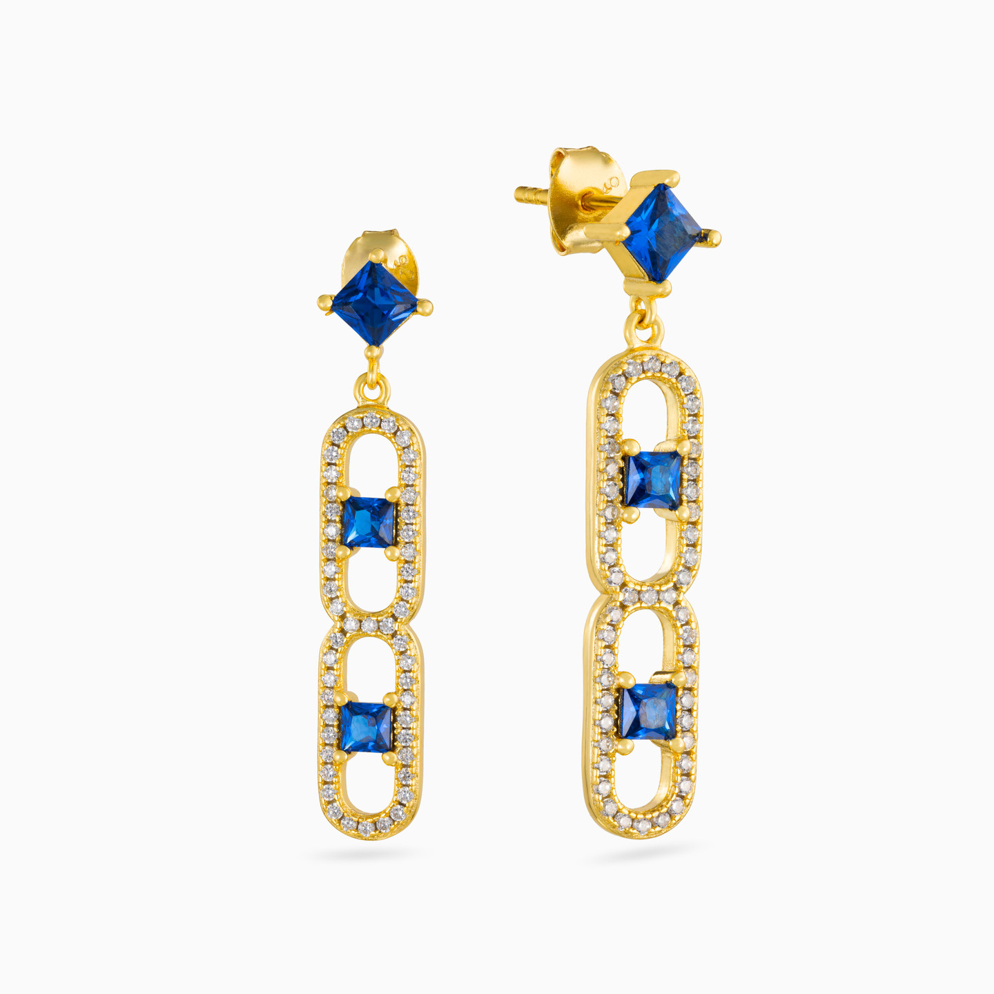 Square Blue Stone Gold Plated Drop Earrings Square Blue Stone Gold Plated Drop Earrings