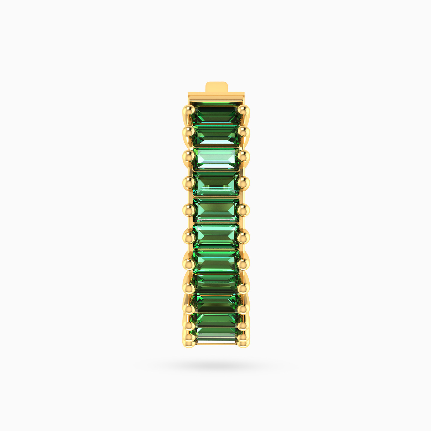 Baguette Shaped Green Stones Hoop Earring in 18K Gold - 1 Piece - 4 Baguette Shaped Green Stones Hoop Earring in 18K Gold - 1 Piece - 4