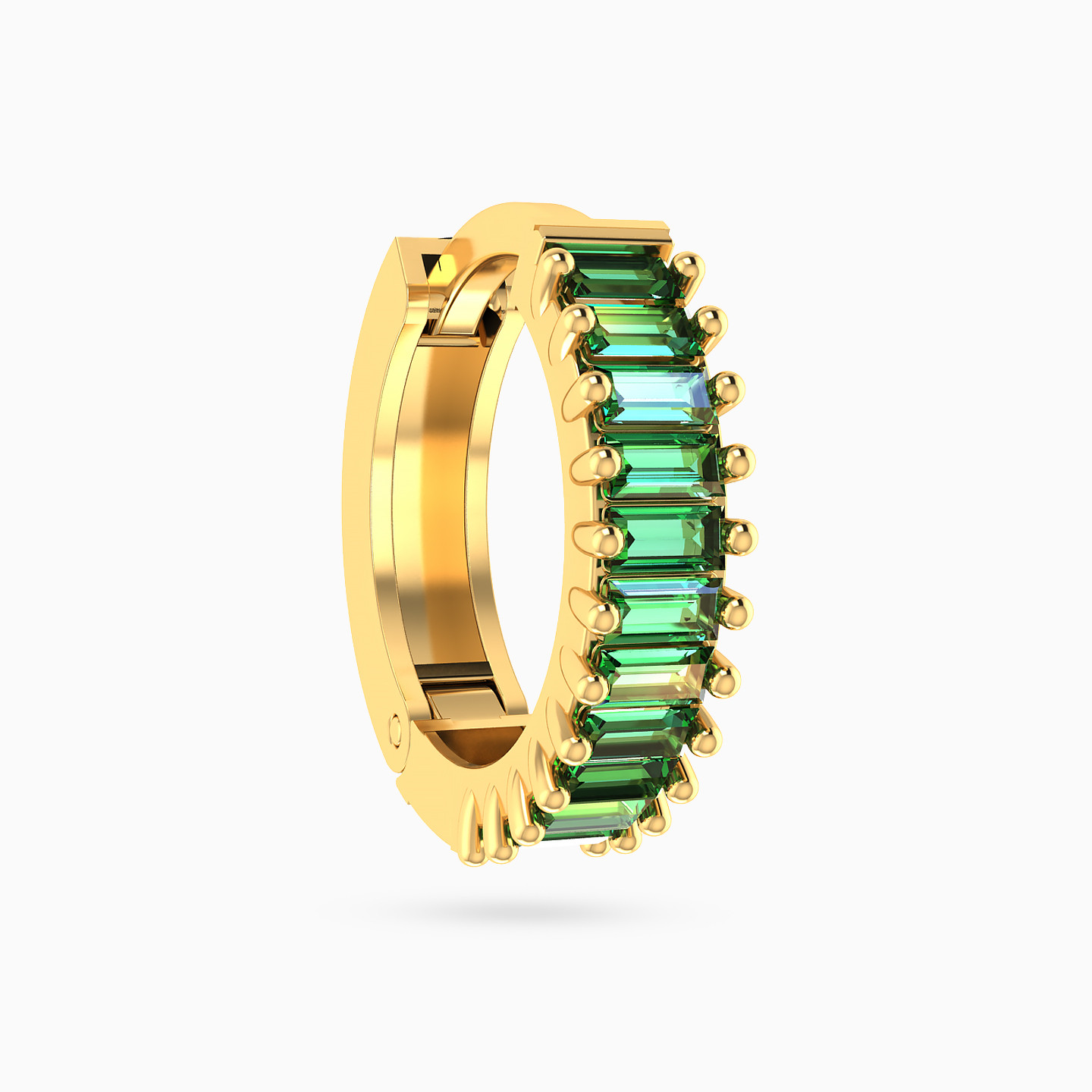 Baguette Shaped Green Stones Hoop Earring in 18K Gold - 1 Piece Baguette Shaped Green Stones Hoop Earring in 18K Gold - 1 Piece