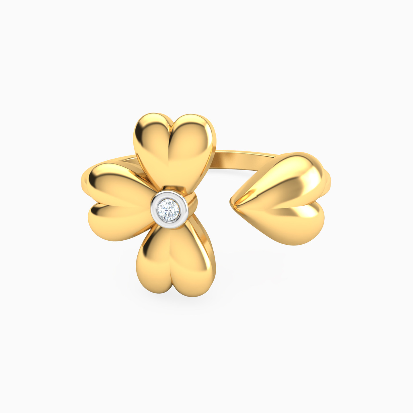 Flower Heart Diamonds Two headed Ring in 18K Gold Flower Heart Diamonds Two headed Ring in 18K Gold
