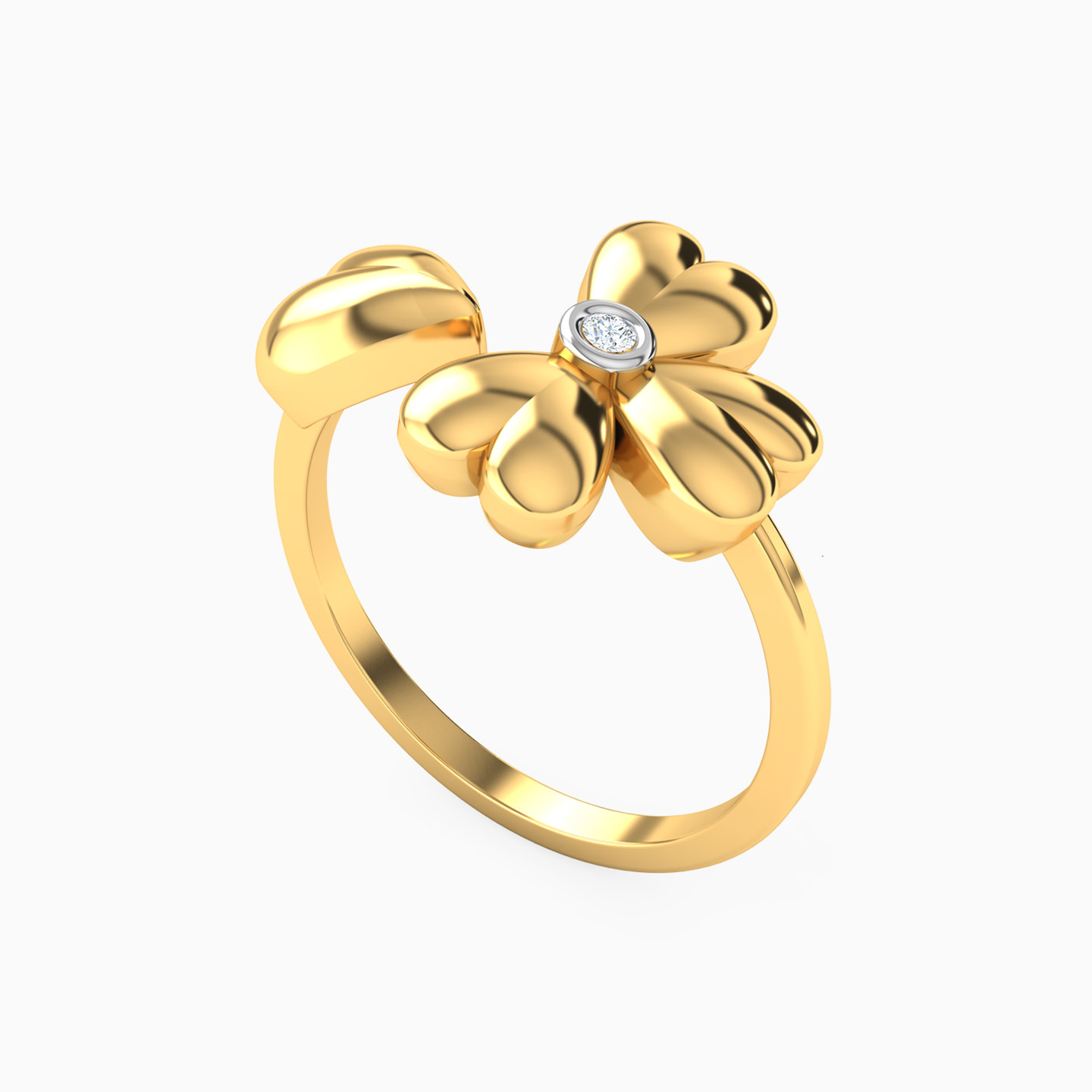 Flower Heart Diamonds Two headed Ring in 18K Gold - 2 Flower Heart Diamonds Two headed Ring in 18K Gold - 2
