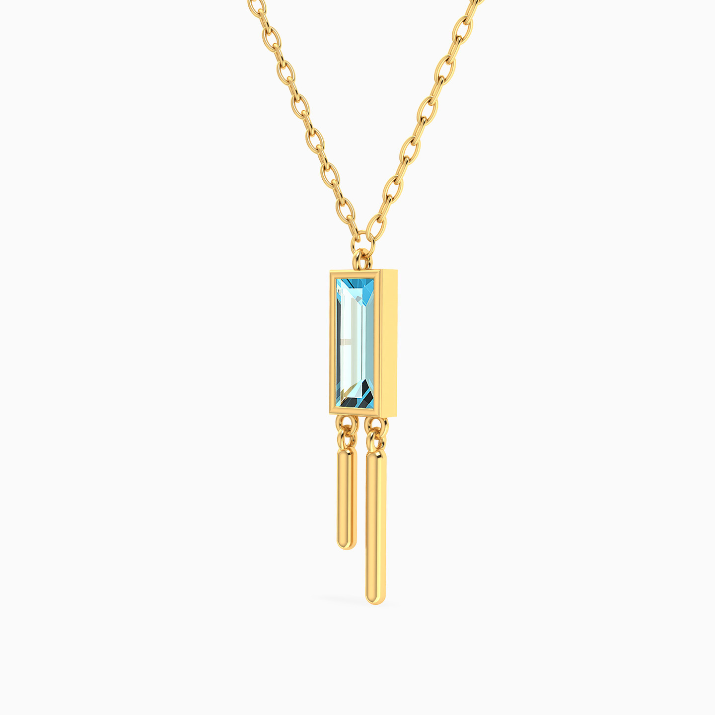 Baguette Colored Stones Necklace in 18K Gold - 2 Baguette Colored Stones Necklace in 18K Gold - 2
