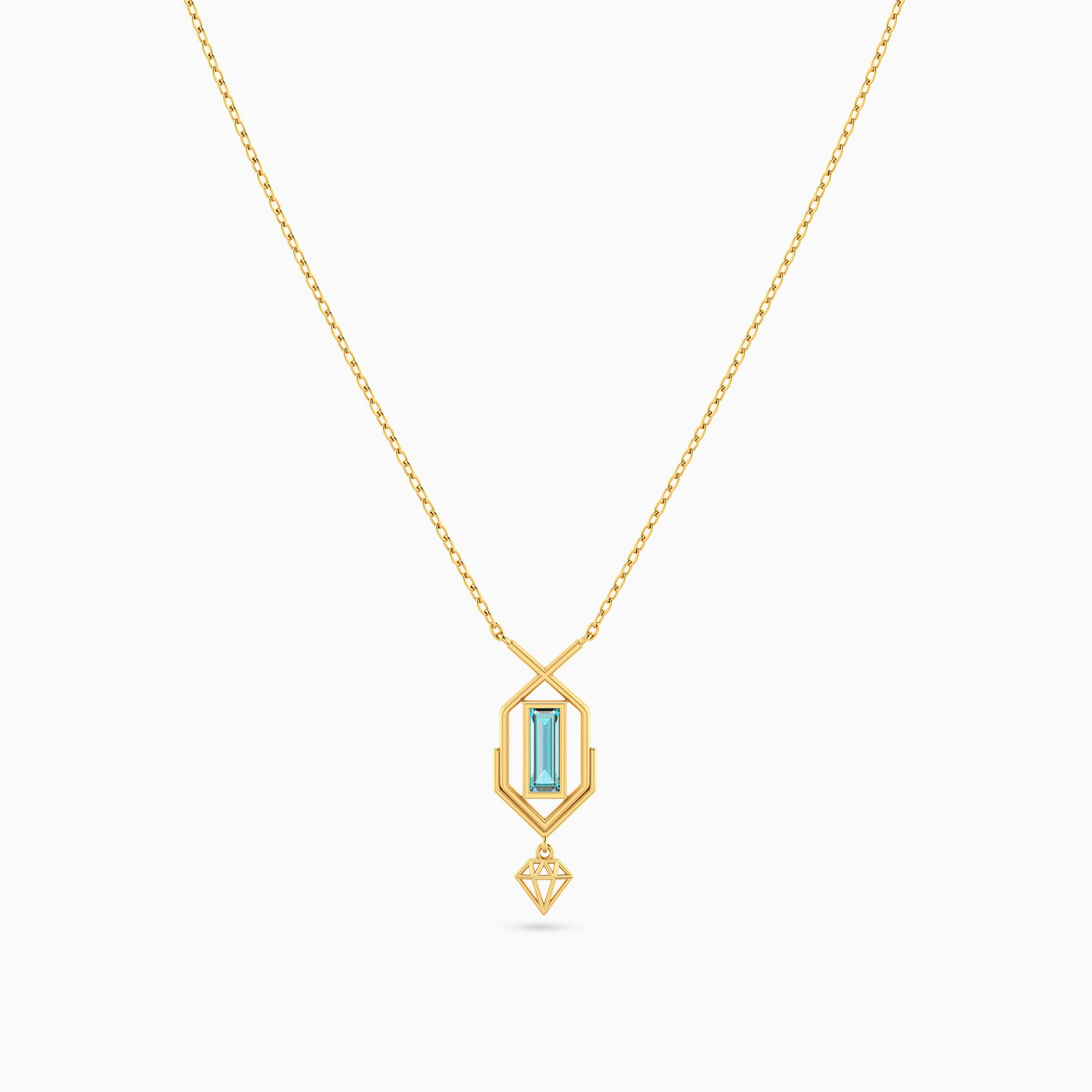 Baguette Colored Stones Necklace in 18K Gold - 3 Baguette Colored Stones Necklace in 18K Gold - 3