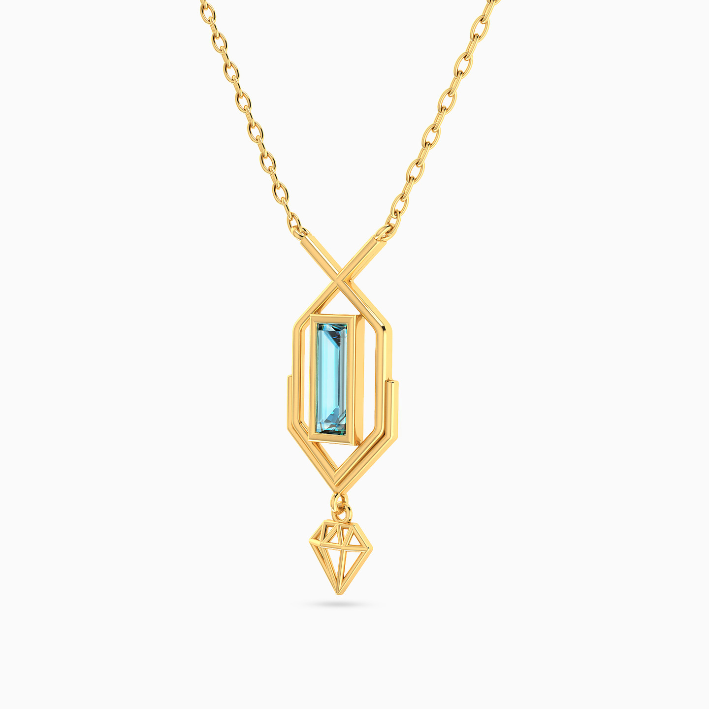 Baguette Colored Stones Necklace in 18K Gold - 2 Baguette Colored Stones Necklace in 18K Gold - 2