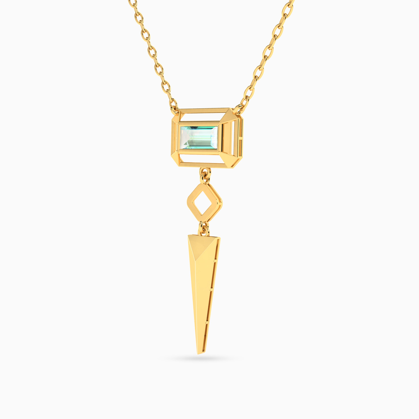 Dagger Colored Stones Necklace in 18K Gold - 2 Dagger Colored Stones Necklace in 18K Gold - 2
