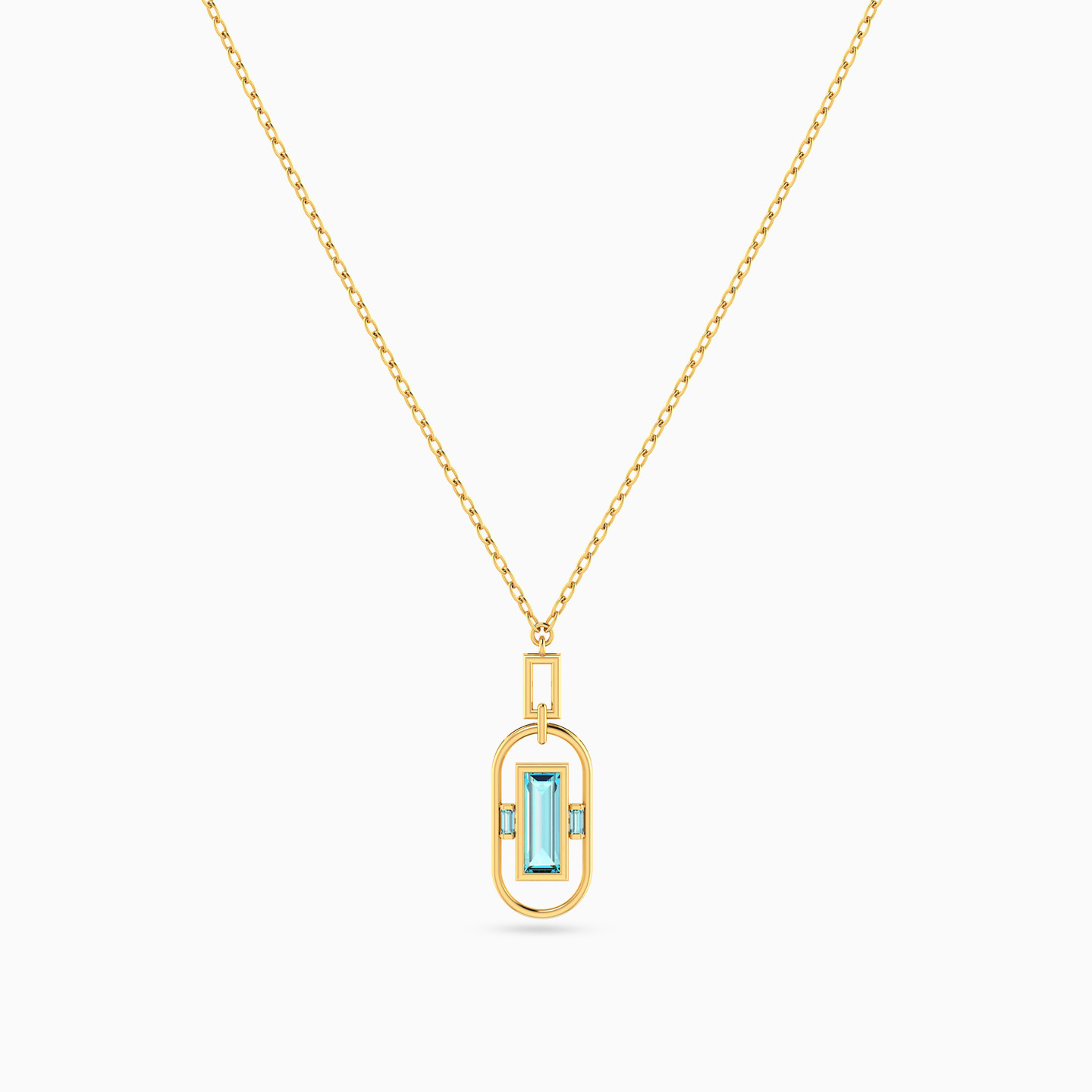 Oval Colored Stones Necklace in 18K Gold - 3 Oval Colored Stones Necklace in 18K Gold - 3