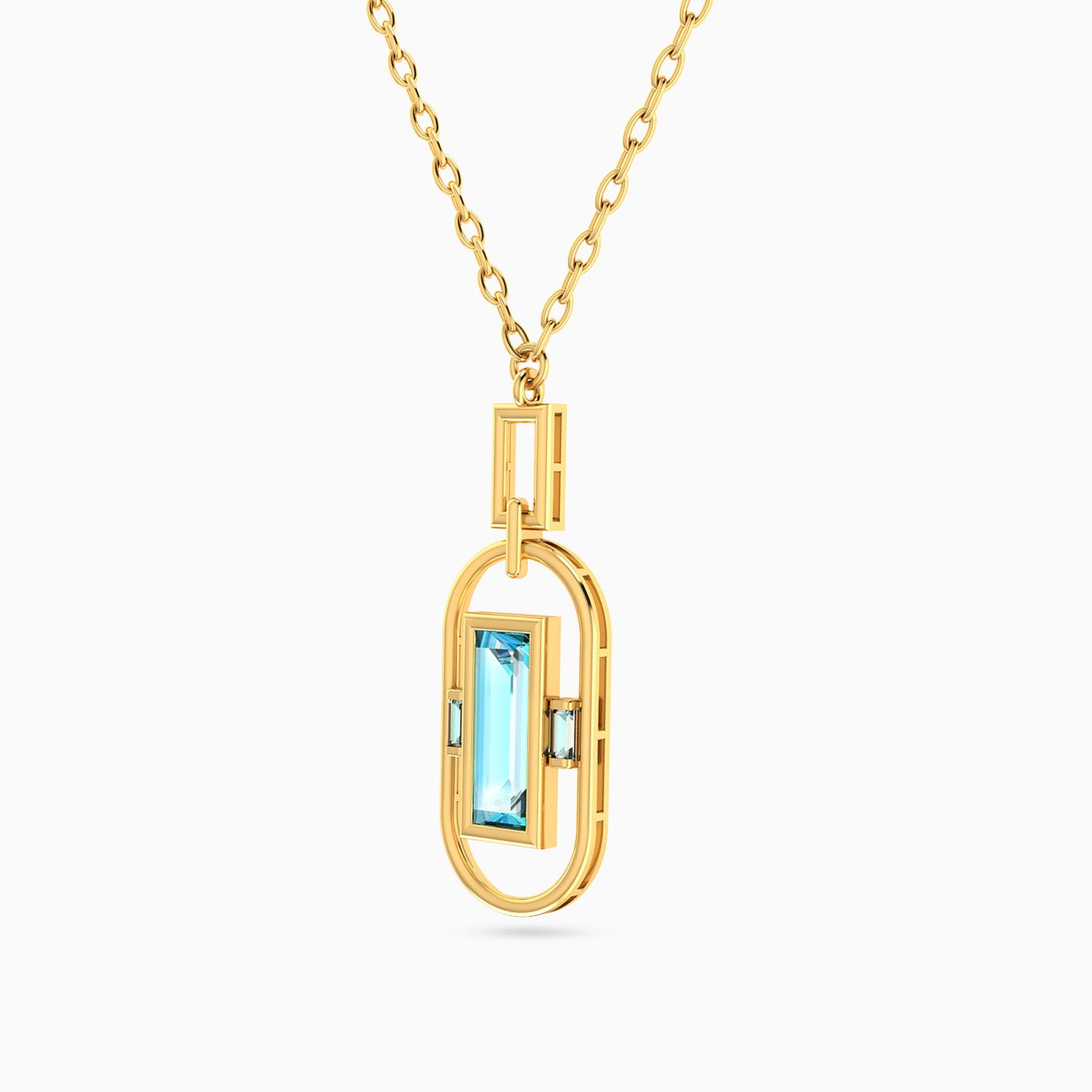 Oval Colored Stones Necklace in 18K Gold - 2 Oval Colored Stones Necklace in 18K Gold - 2