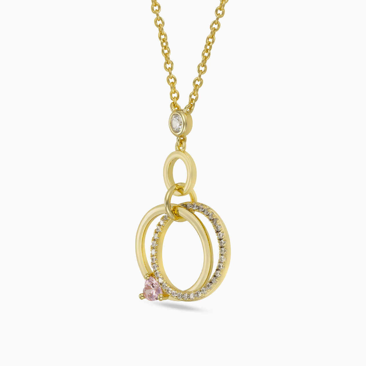 Circle Rose Stone Gold Plated Necklace - 2 Circle Rose Stone Gold Plated Necklace - 2