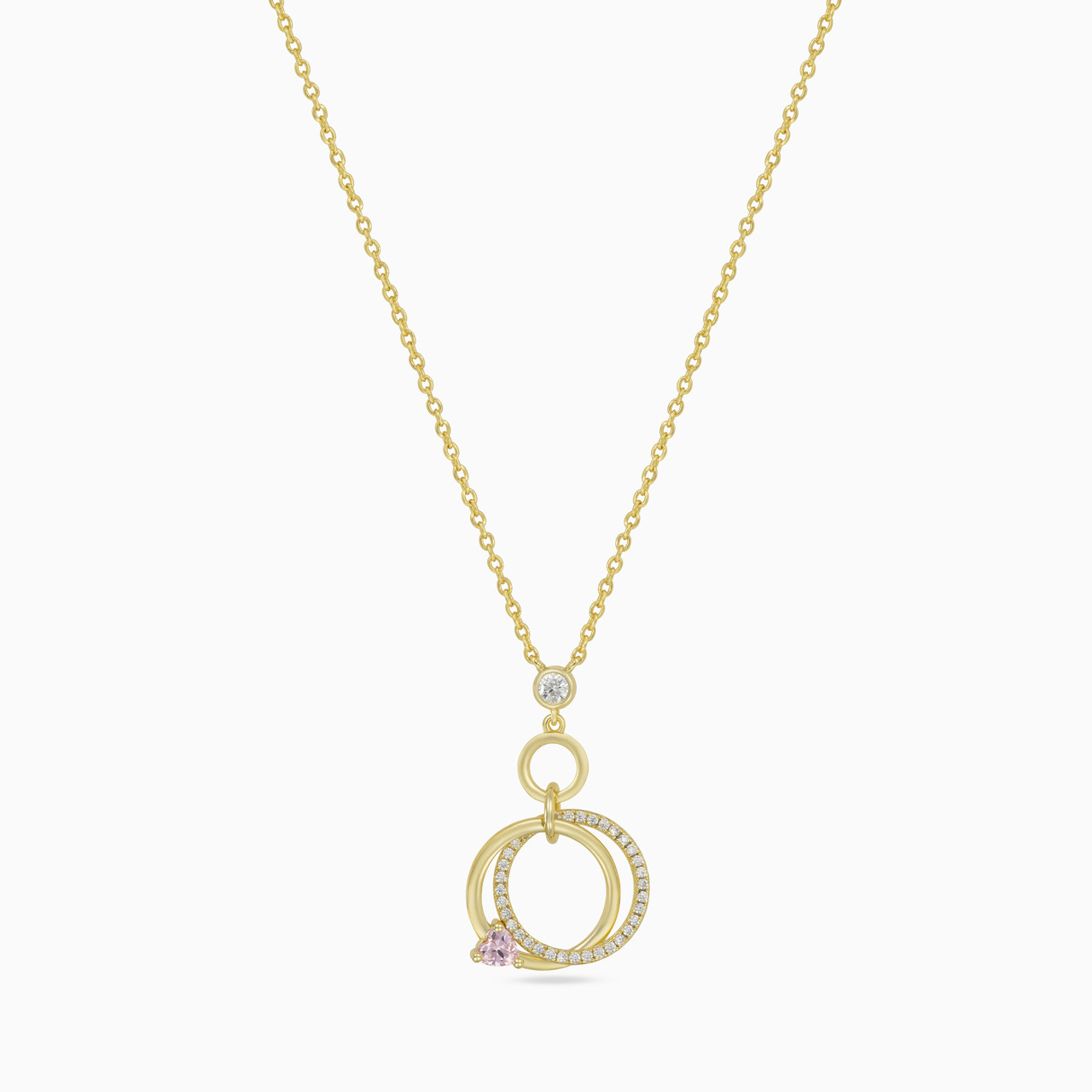 Circle Rose Stone Gold Plated Necklace - 3 Circle Rose Stone Gold Plated Necklace - 3