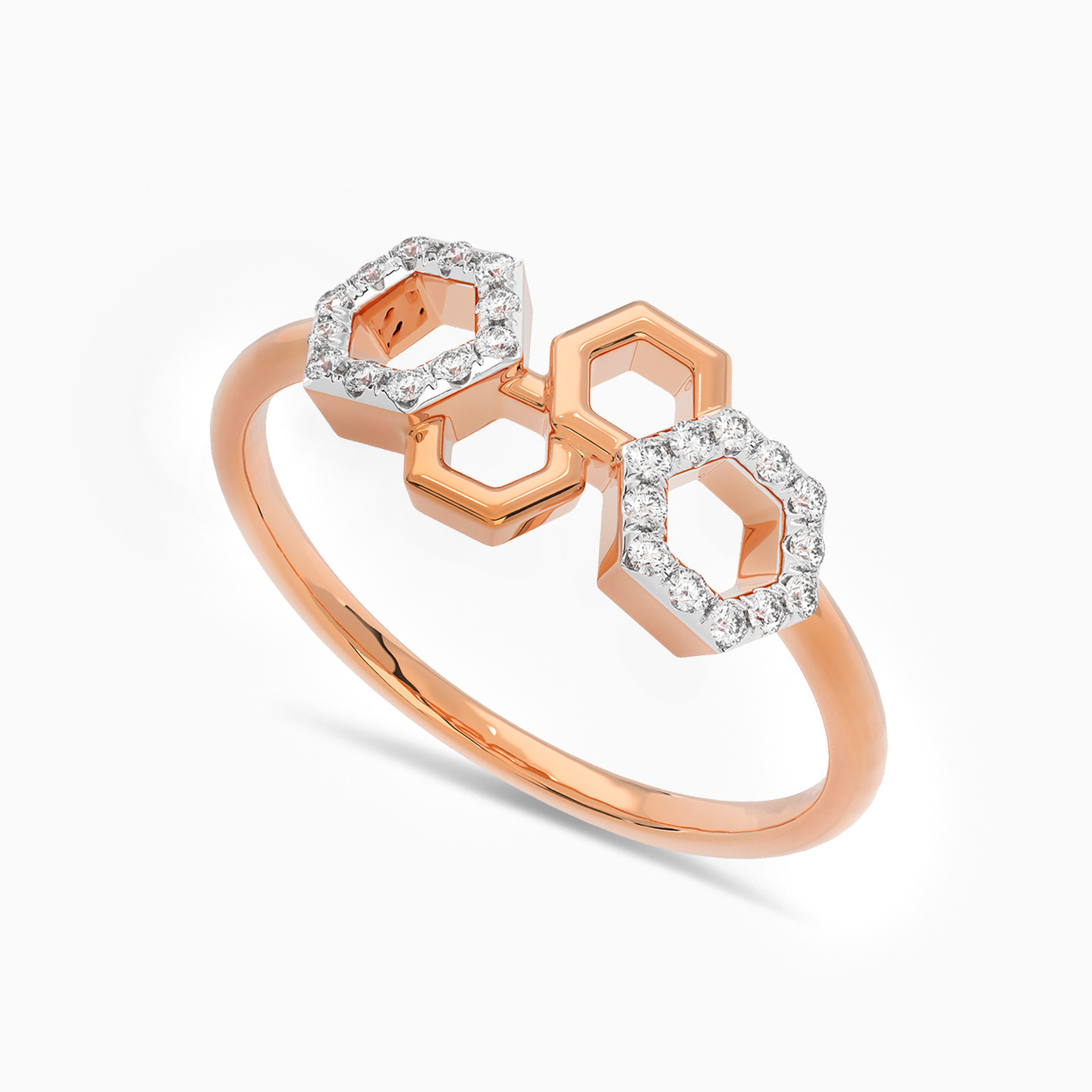 Hexagon Diamond Ring in 18K Gold - 2 Hexagon Diamond Ring in 18K Gold - 2
