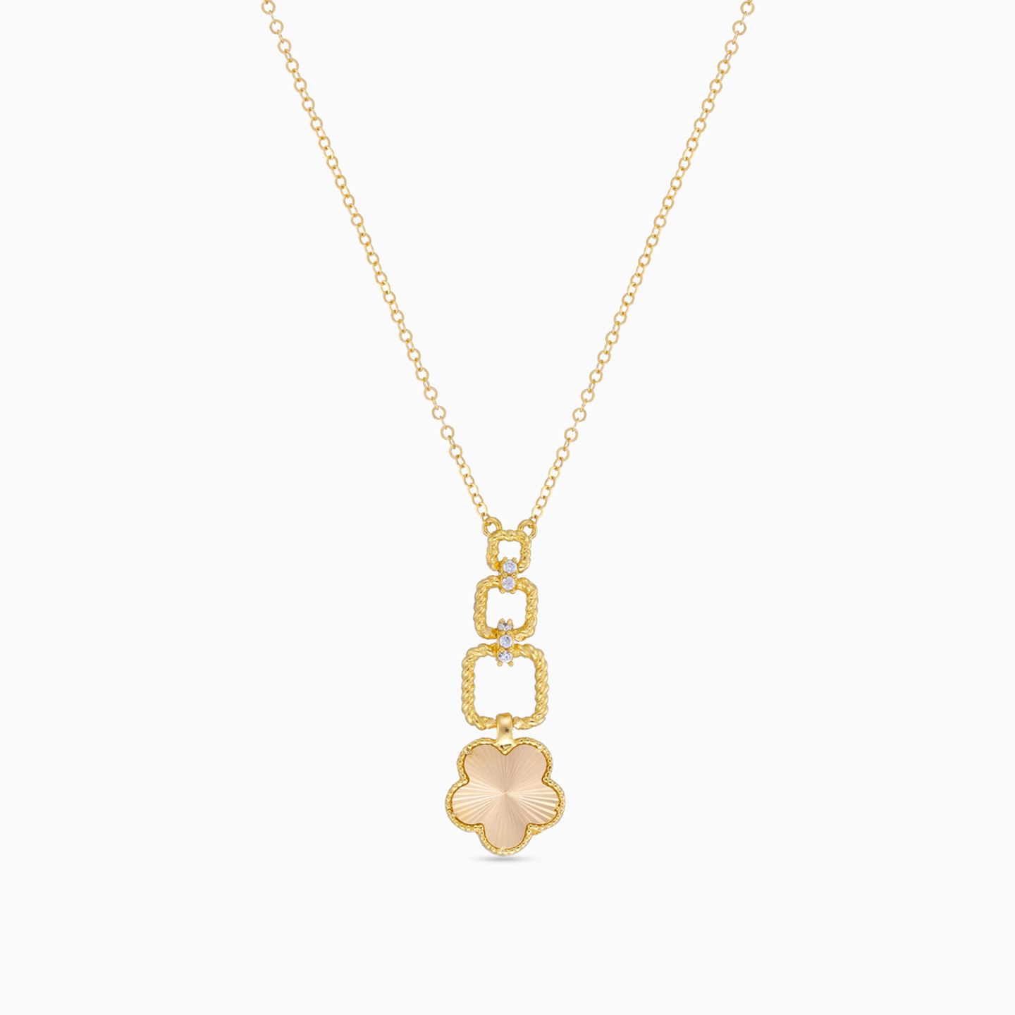 Flower Cubic Zirconia Necklace in 21K Gold - 3 Flower Cubic Zirconia Necklace in 21K Gold - 3