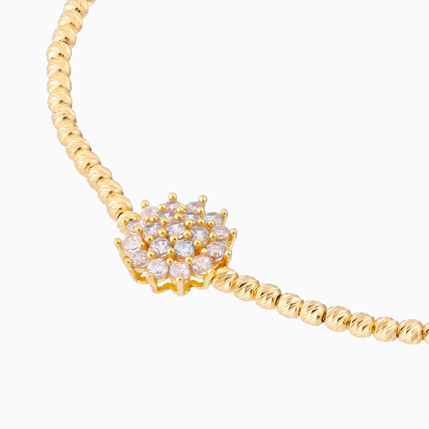 Flower Cubic Zirconia Chain Bracelet in 21K Gold - 3 Flower Cubic Zirconia Chain Bracelet in 21K Gold - 3
