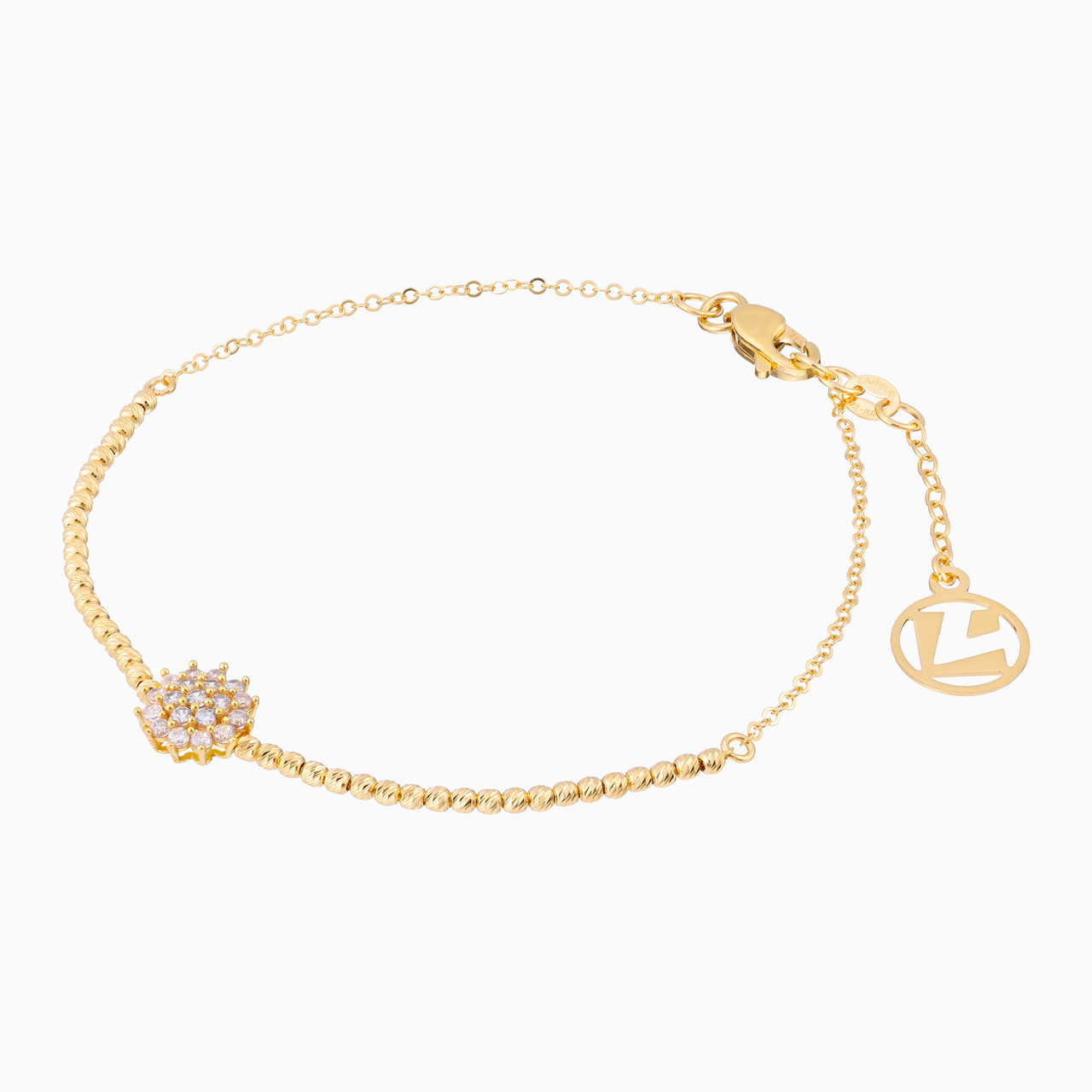 Flower Cubic Zirconia Chain Bracelet in 21K Gold - 2 Flower Cubic Zirconia Chain Bracelet in 21K Gold - 2