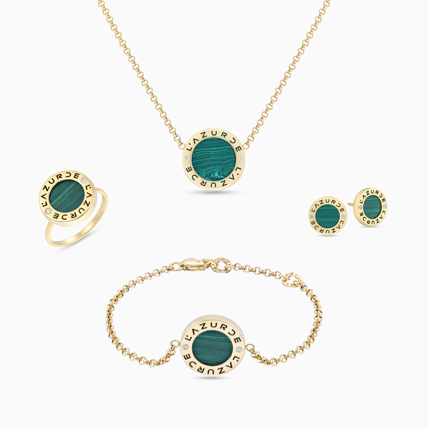 طقم مجوهرات ذهب عيار 18 قيراط شكل دائري مزين بالألماس وحجر أخضر - 2 طقم مجوهرات ذهب عيار 18 قيراط شكل دائري مزين بالألماس وحجر أخضر - 2