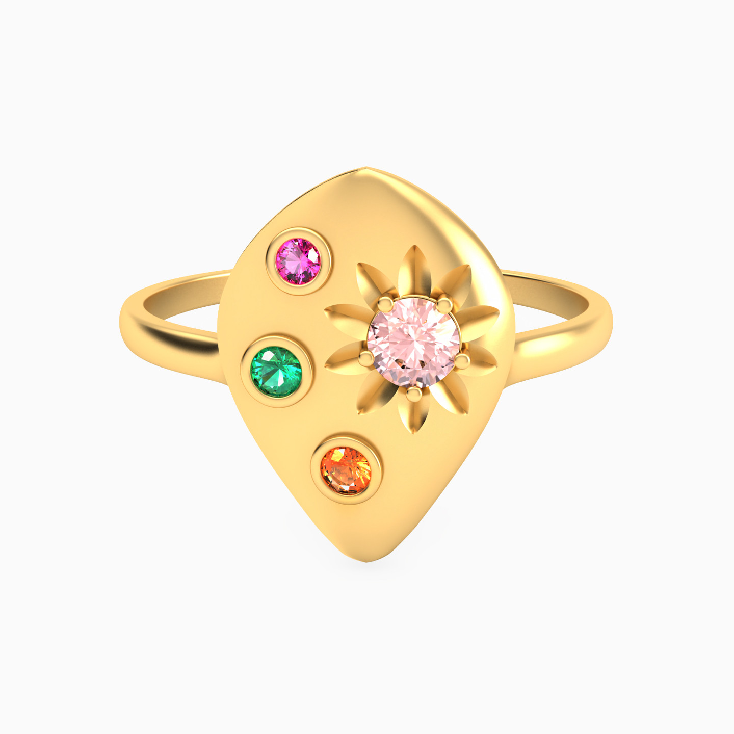 18K Gold Colored Stones Statement Ring