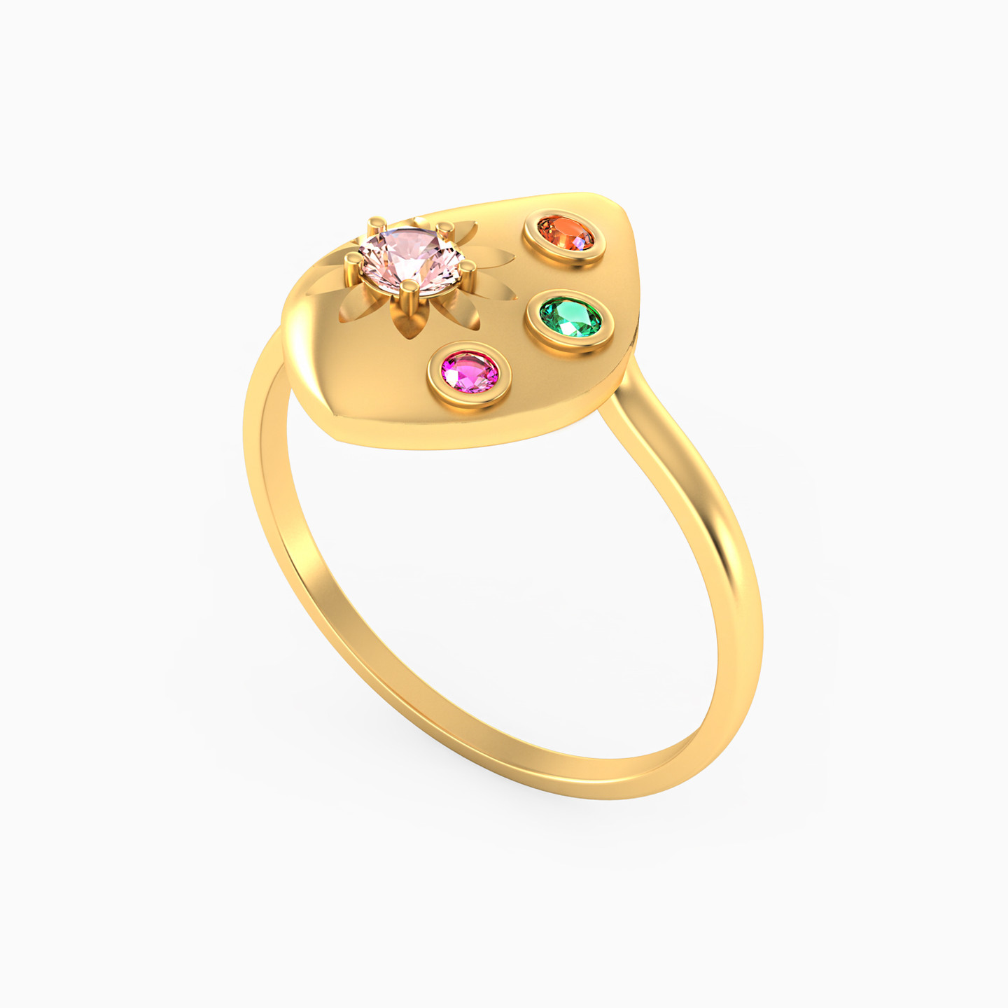 18K Gold Colored Stones Statement Ring - 2