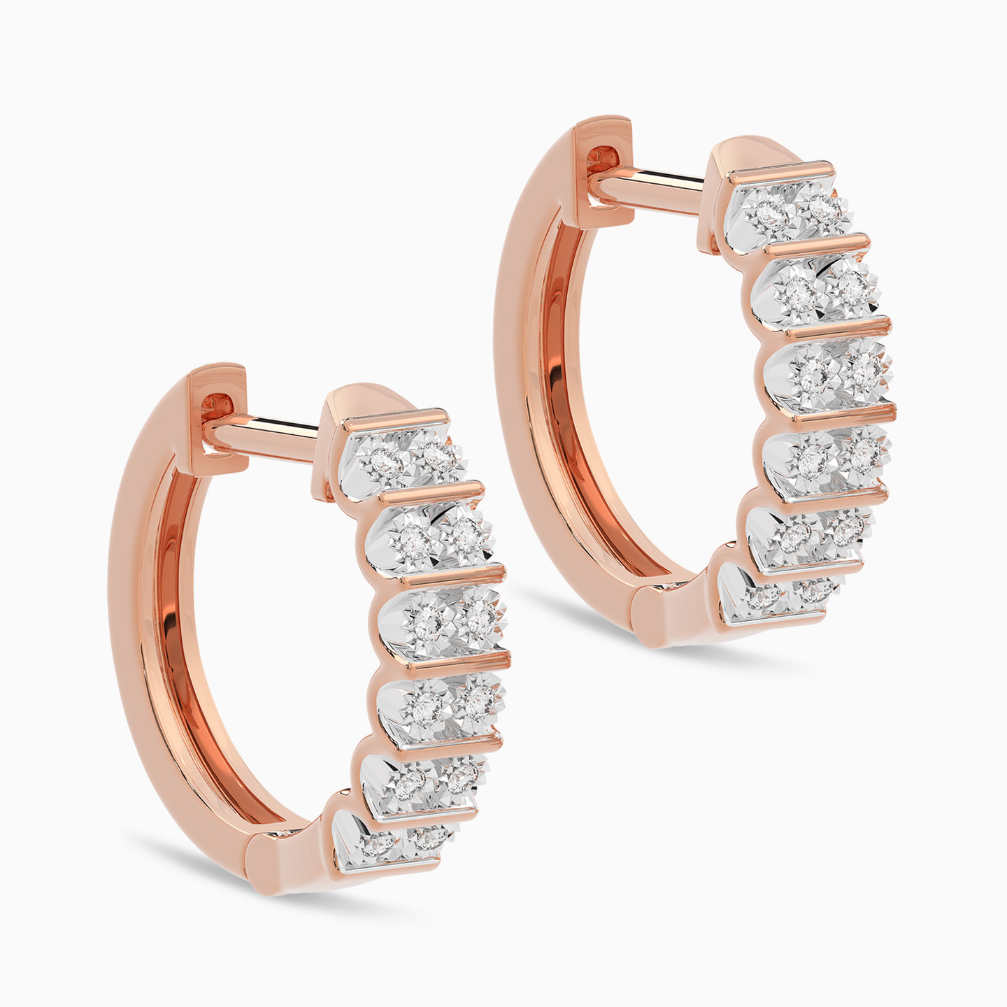 أقراط دائرية صغيرة ذهب عيار 18 قيراط مزينة بالألماس   - 2