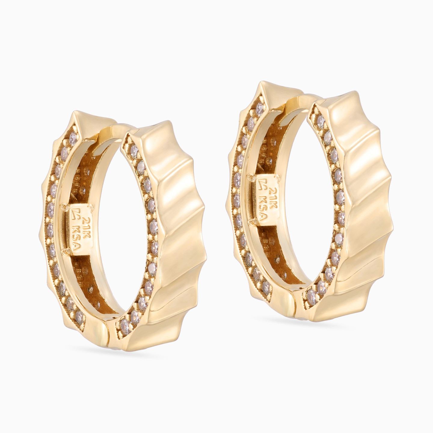 أقراط دائرية ذهب منقوشة عيار 21 قيراط - 2 أقراط دائرية ذهب منقوشة عيار 21 قيراط - 2