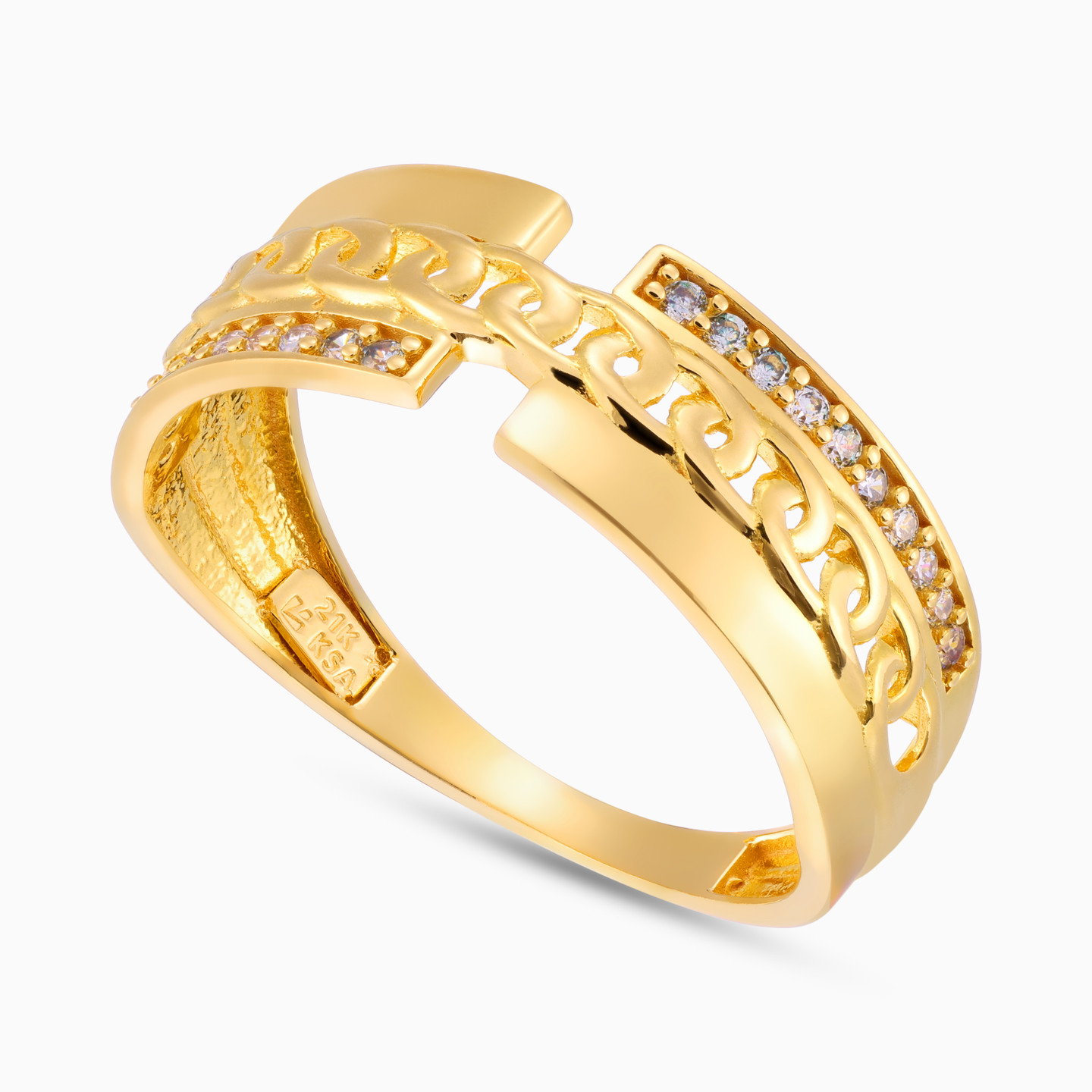 Links Cubic Zirconia Ring in 21K Gold - 2 Links Cubic Zirconia Ring in 21K Gold - 2