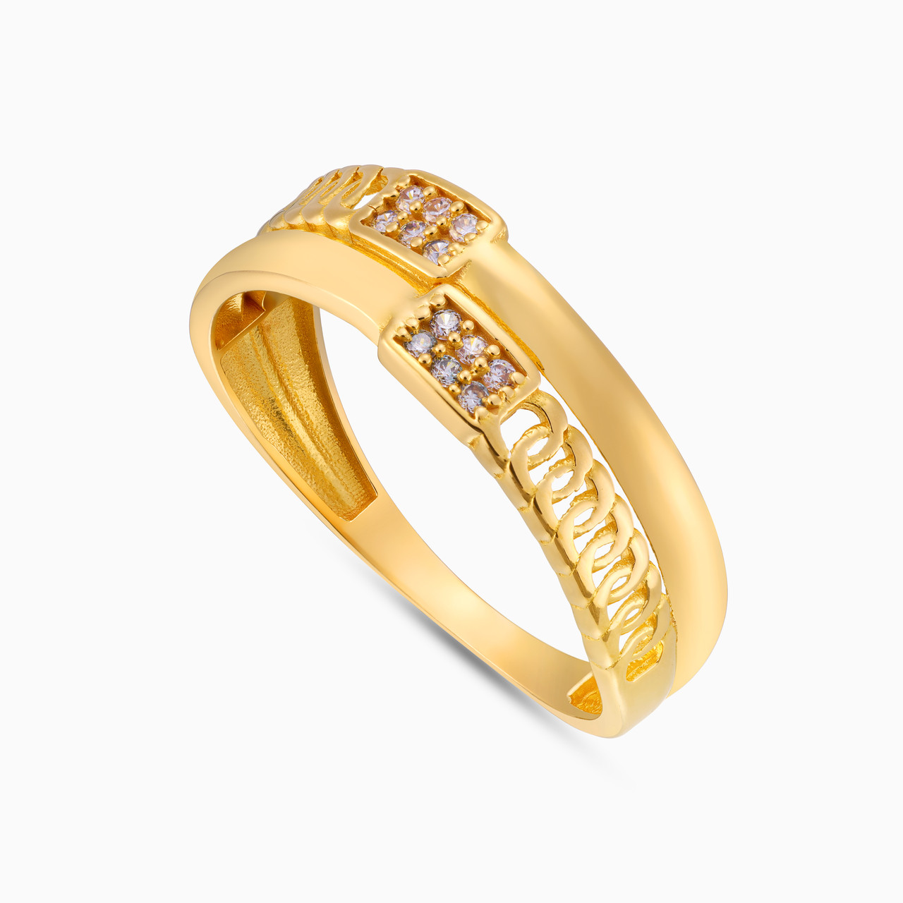 Links Cubic Zirconia Ring in 21K Gold - 3 Links Cubic Zirconia Ring in 21K Gold - 3