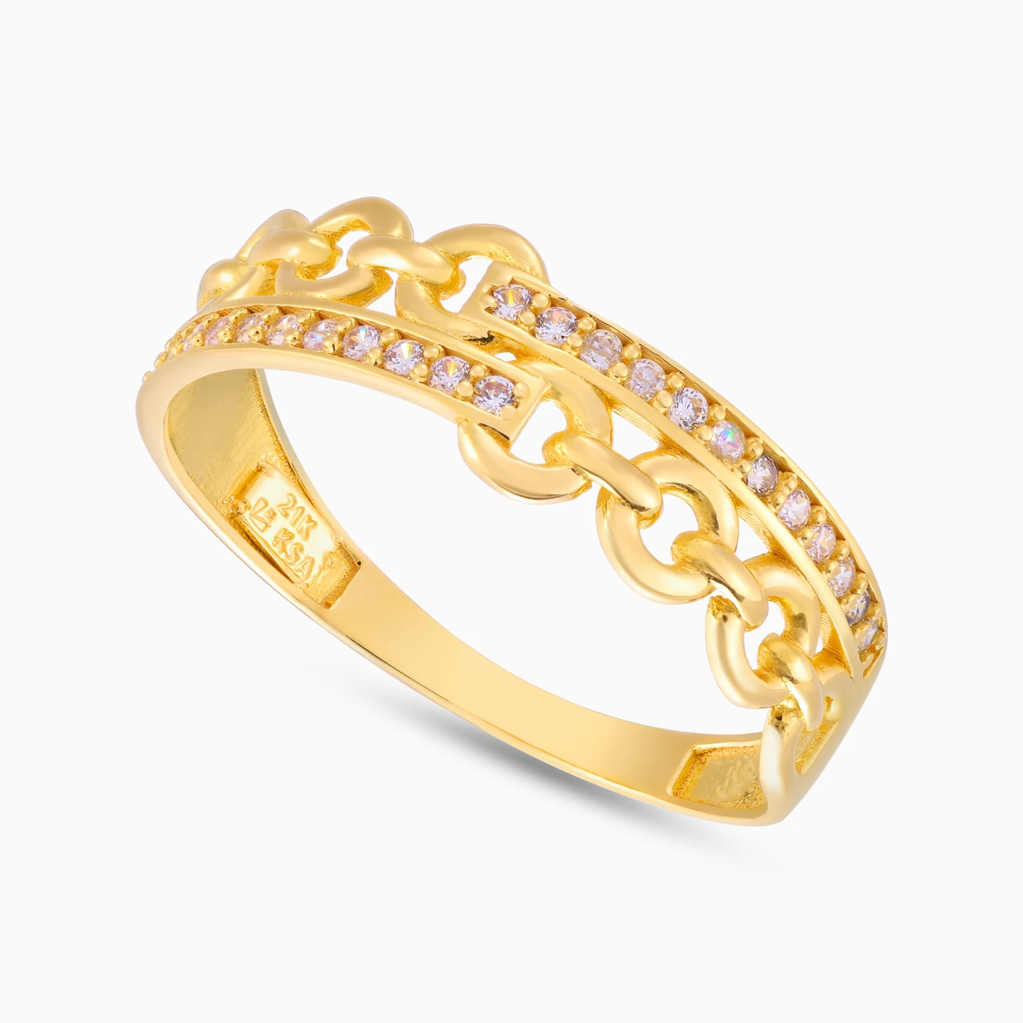 Links Cubic Zirconia Ring in 21K Gold - 2 Links Cubic Zirconia Ring in 21K Gold - 2