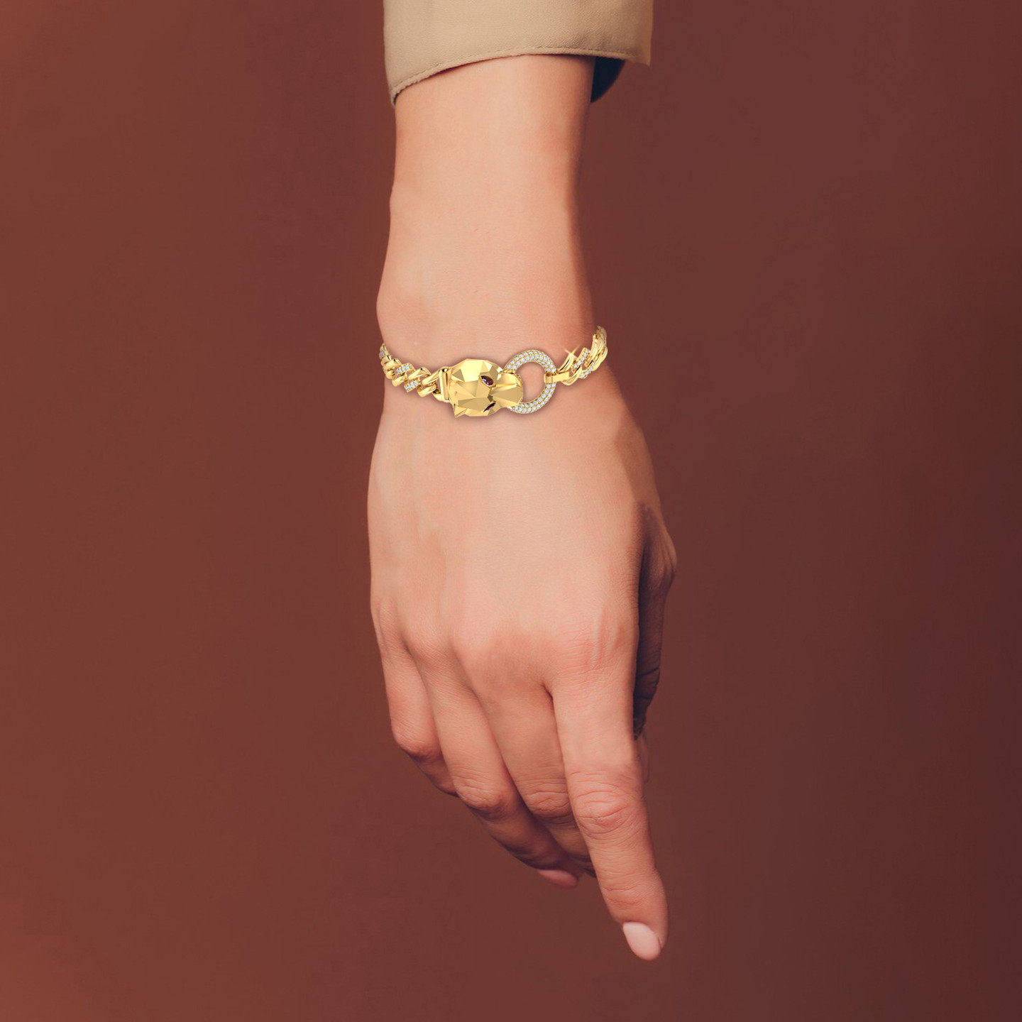 Panther Cubic Zirconia Chain Bracelet in 18K Gold - 4 Panther Cubic Zirconia Chain Bracelet in 18K Gold - 4