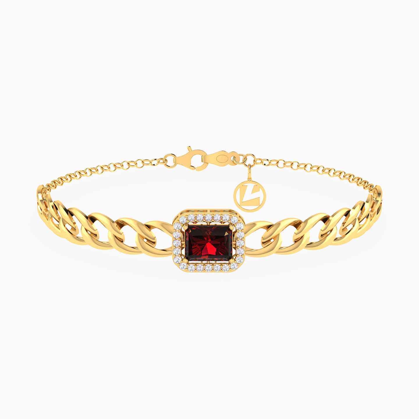 Rectangle Red Stone Chain Bracelet in 18K Gold Rectangle Red Stone Chain Bracelet in 18K Gold