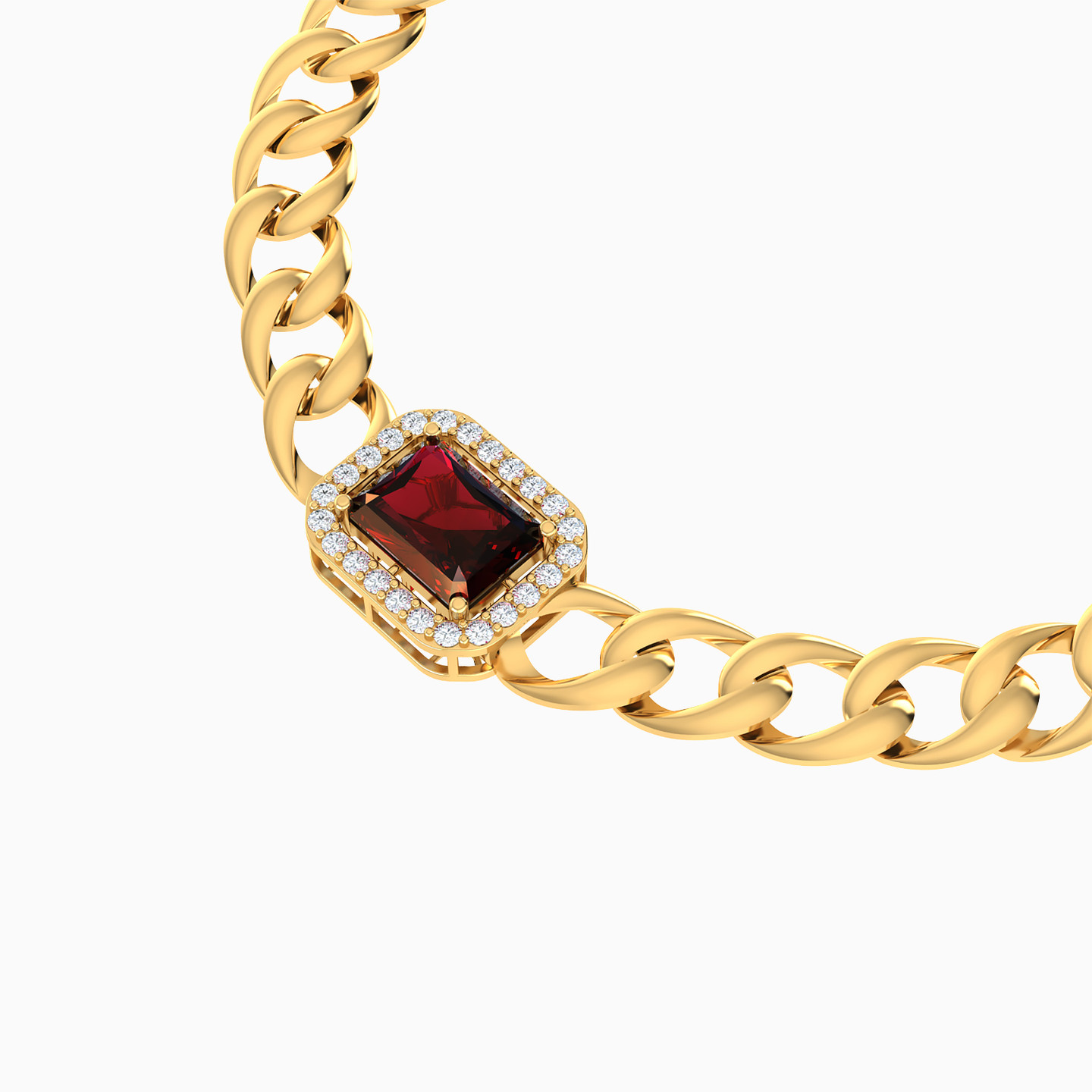 Rectangle Red Stone Chain Bracelet in 18K Gold - 4 Rectangle Red Stone Chain Bracelet in 18K Gold - 4